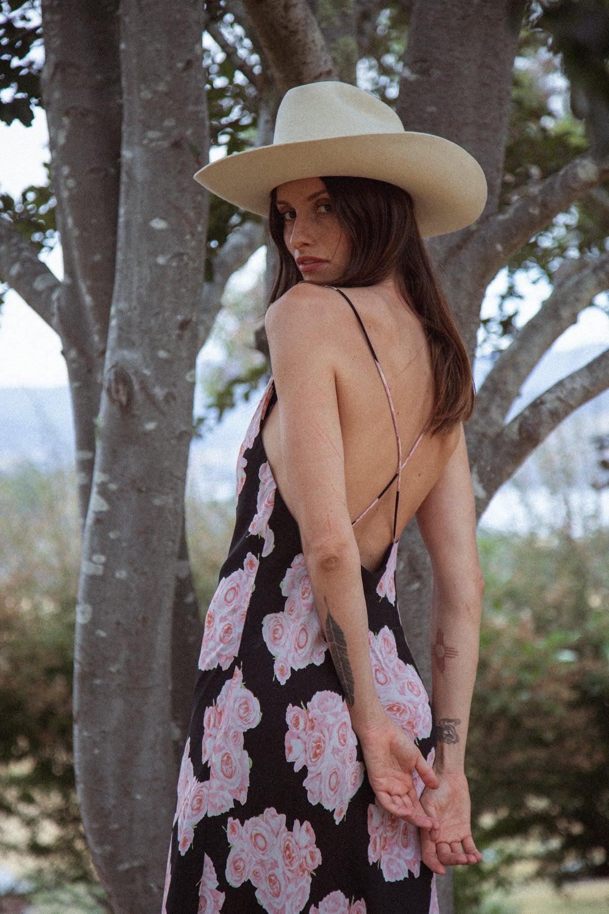 VINTAGE Bias Cut Black Y2K Slip Dress With Pink Roses And Split S/M/L