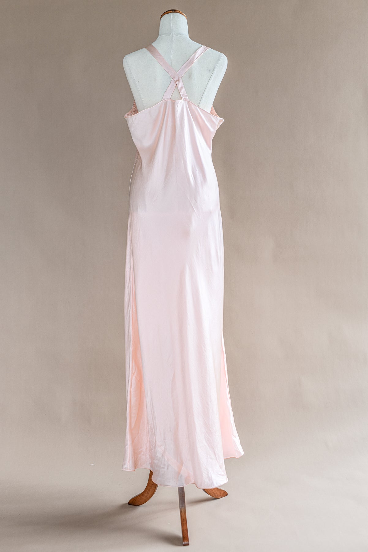 VINTAGE 1940's Pink 100% Silk Maxi Nightgown Dress M/L