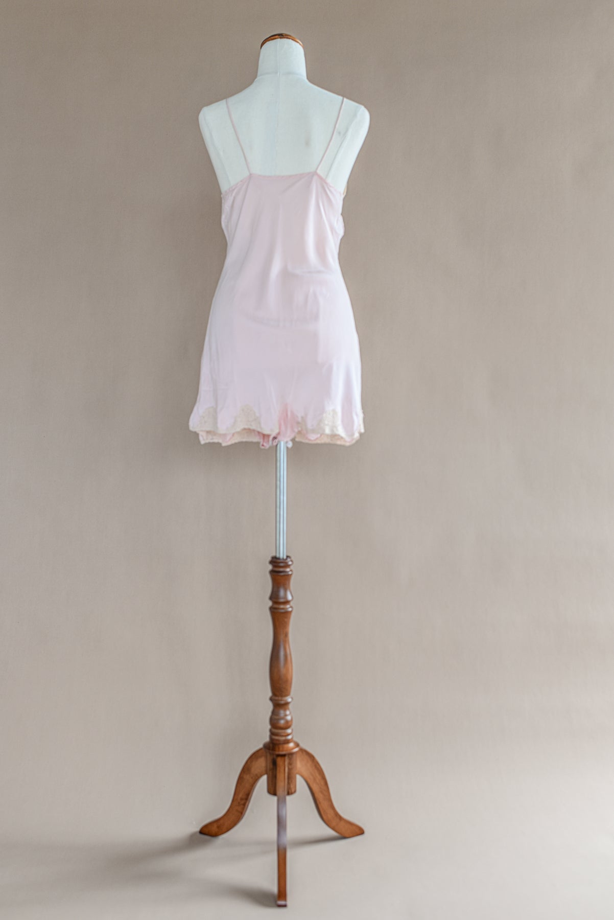 VINTAGE 1940's Pink Lace Trimmed Teddy Romper S