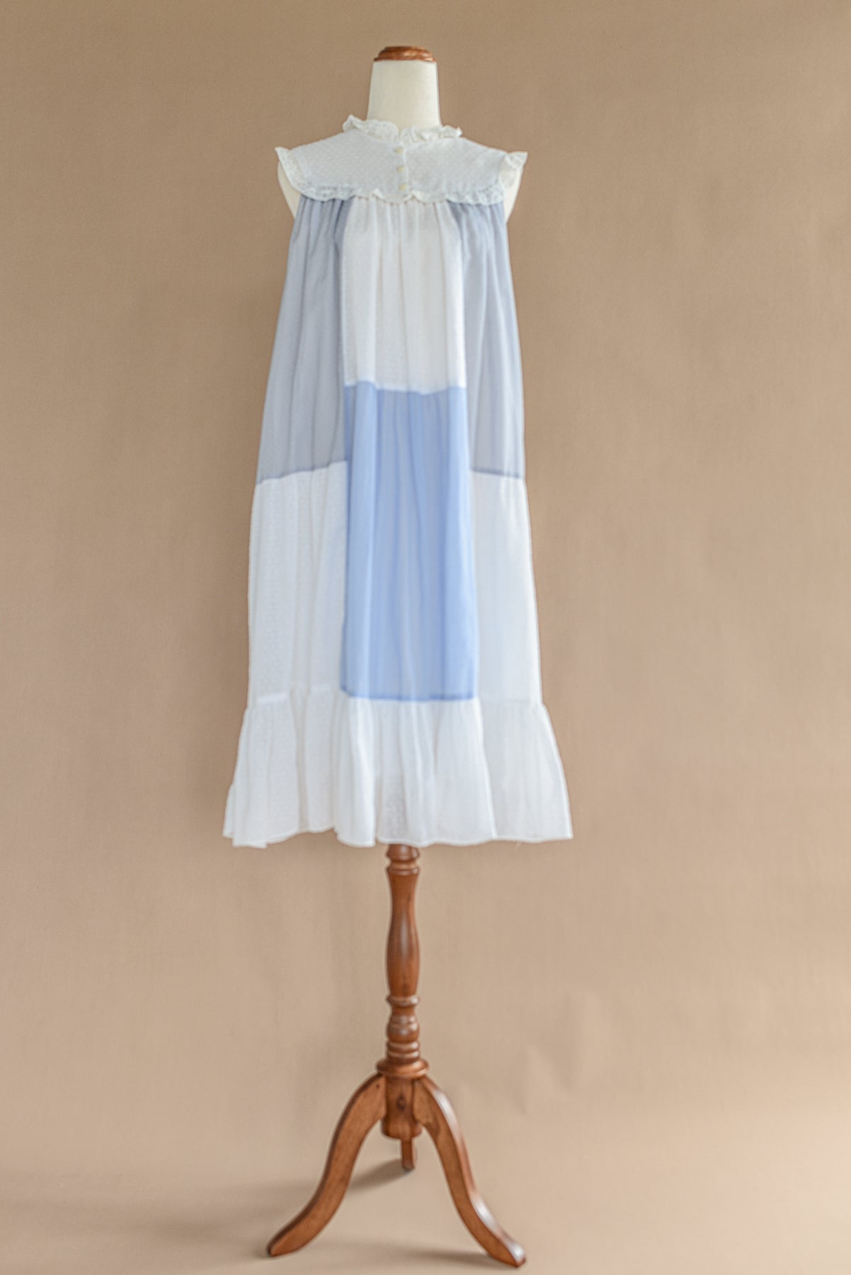 VINTAGE Sally Brown Swiss Dot Cotton Blue And White Patchwork Midi Dress S/M