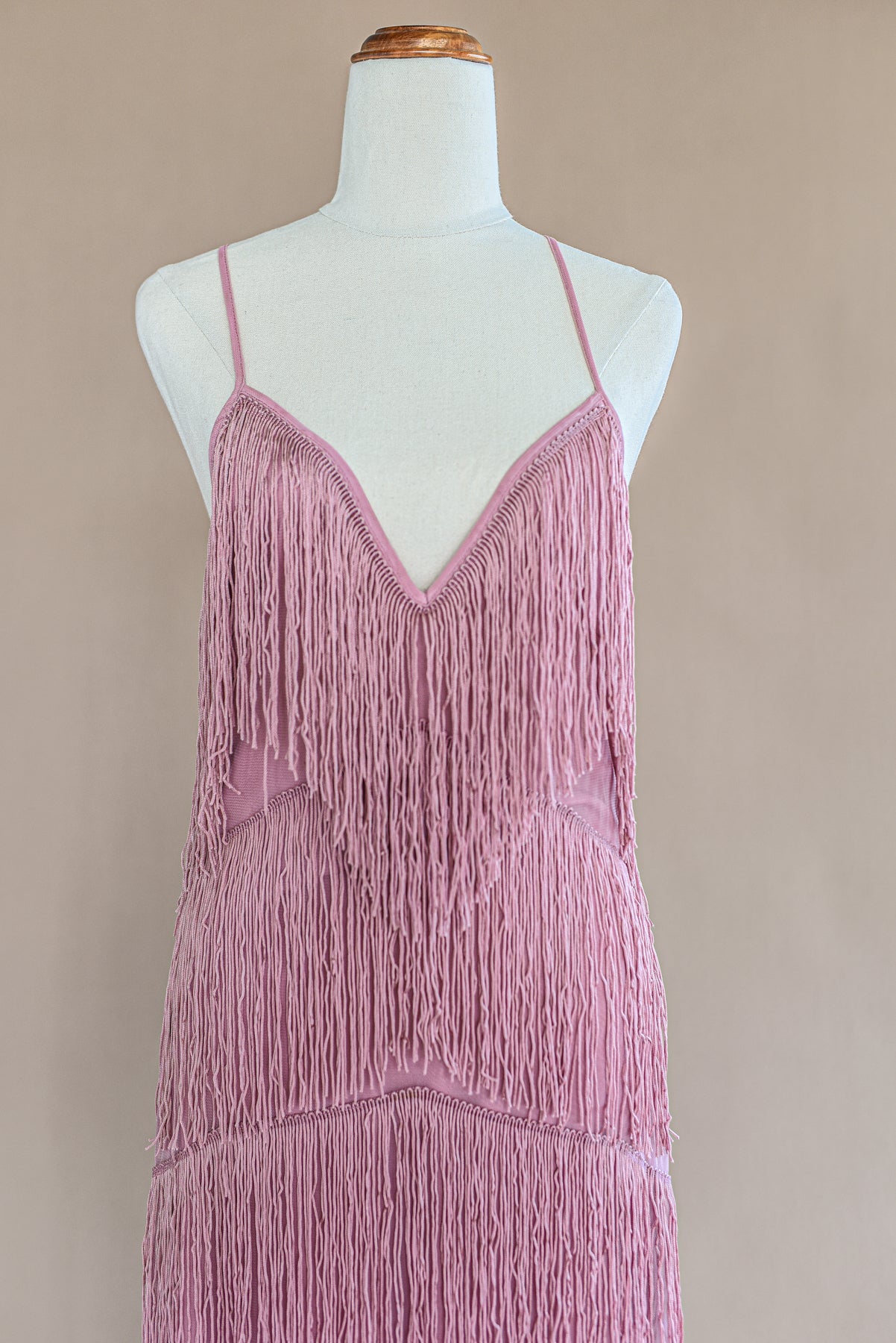 VINTAGE Pink Fringed Maxi Dress S/M