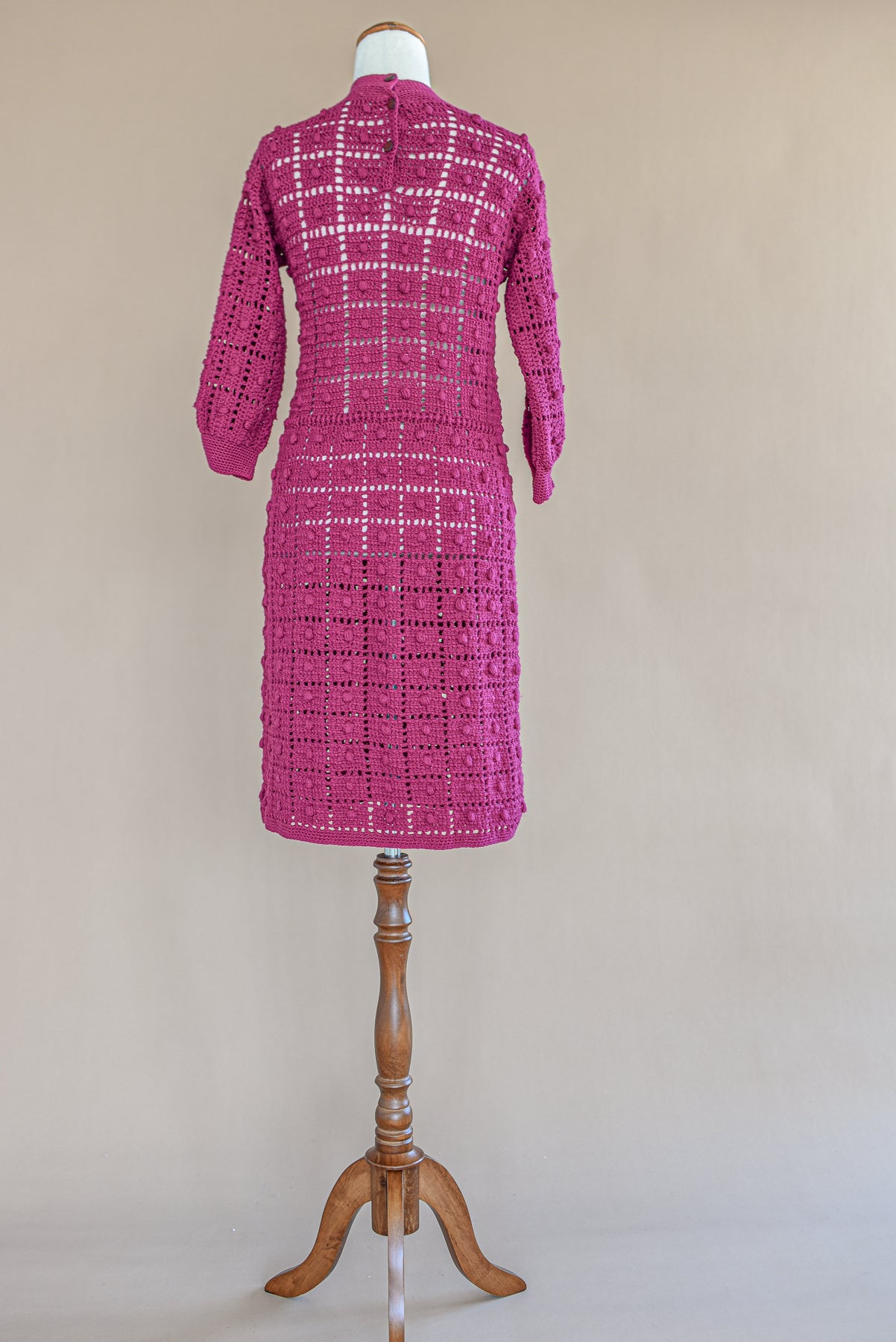 VINTAGE 1960's Maroon Chrochet Knit Mini Dress S/M