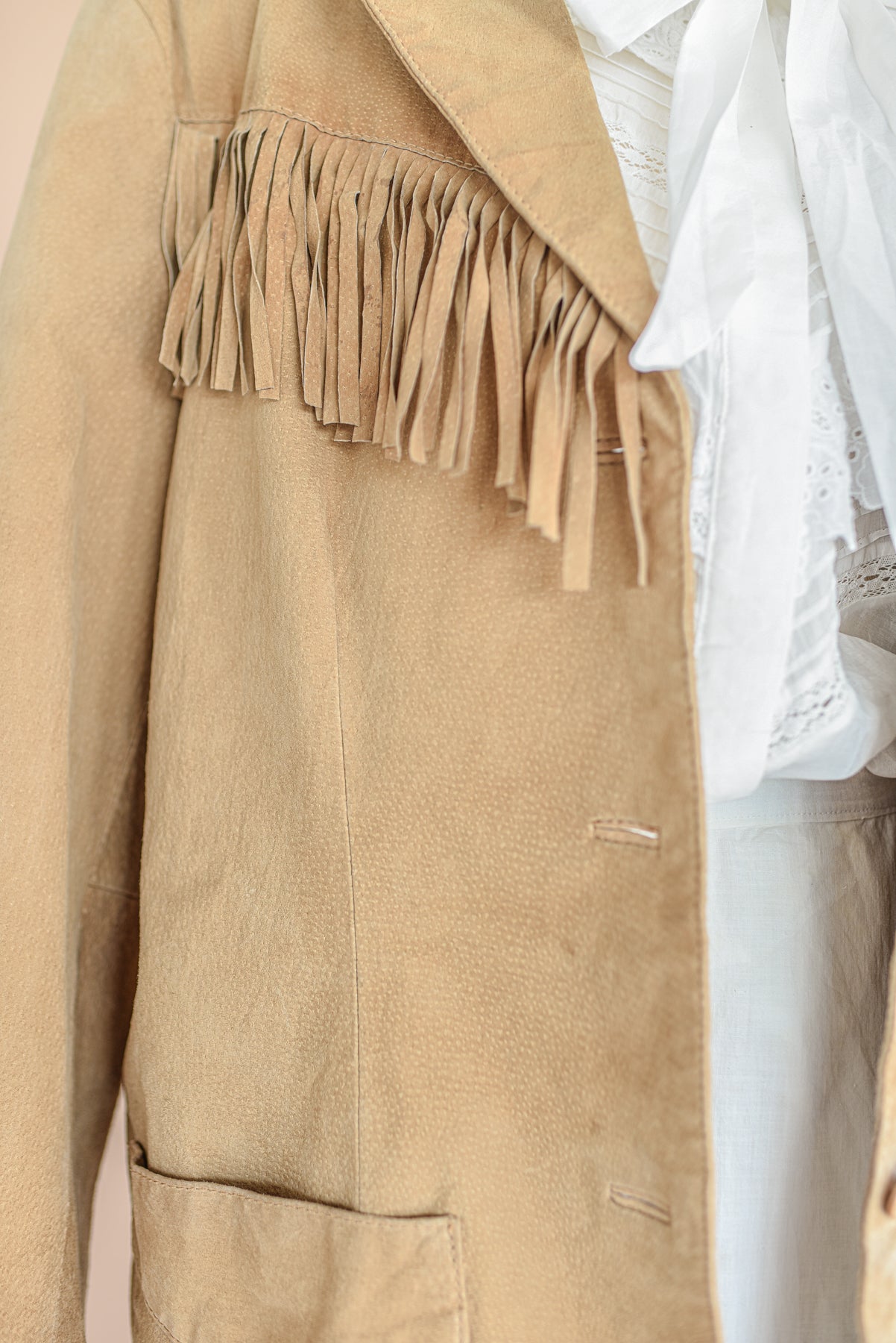 VINTAGE Tan Suede Leather Fringed Jacket M/L