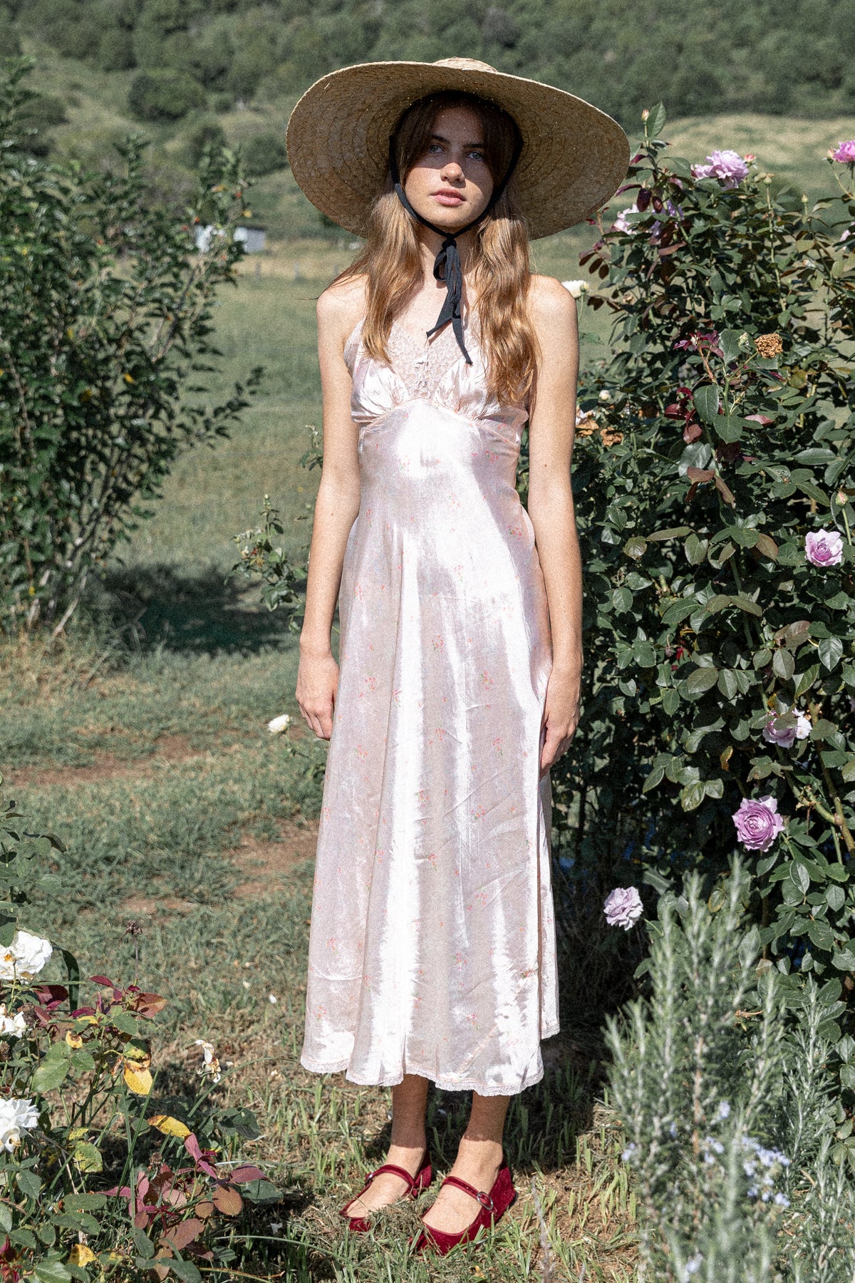 VINTAGE 1930's Pink Floral Midi Nightgown Slip Dress XXS/XS