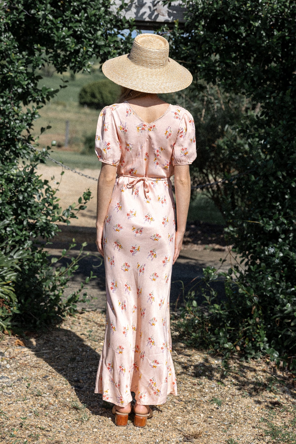 VINTAGE 1930's Pink Floral Cap Sleeve Nightgown Slip Dress S/M