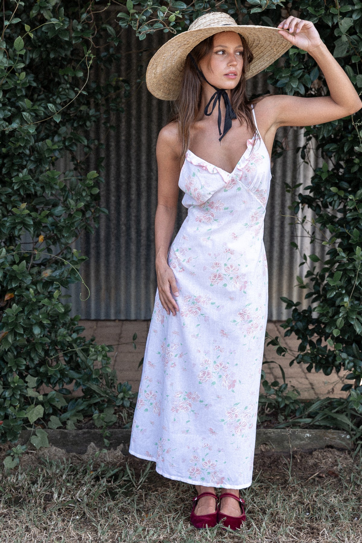 VINTAGE Floral Cotton Midi Slip Dress S/M