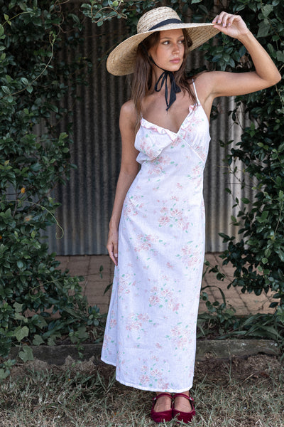 VINTAGE Floral Cotton Midi Slip Dress S/M