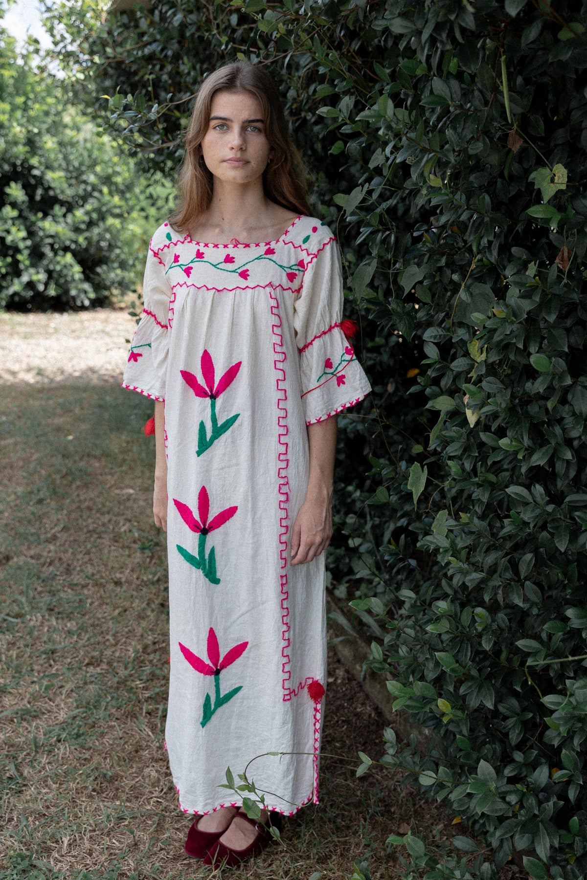 VINTAGE 1970's Wool Embroidered Mexican Maxi Dress S/M