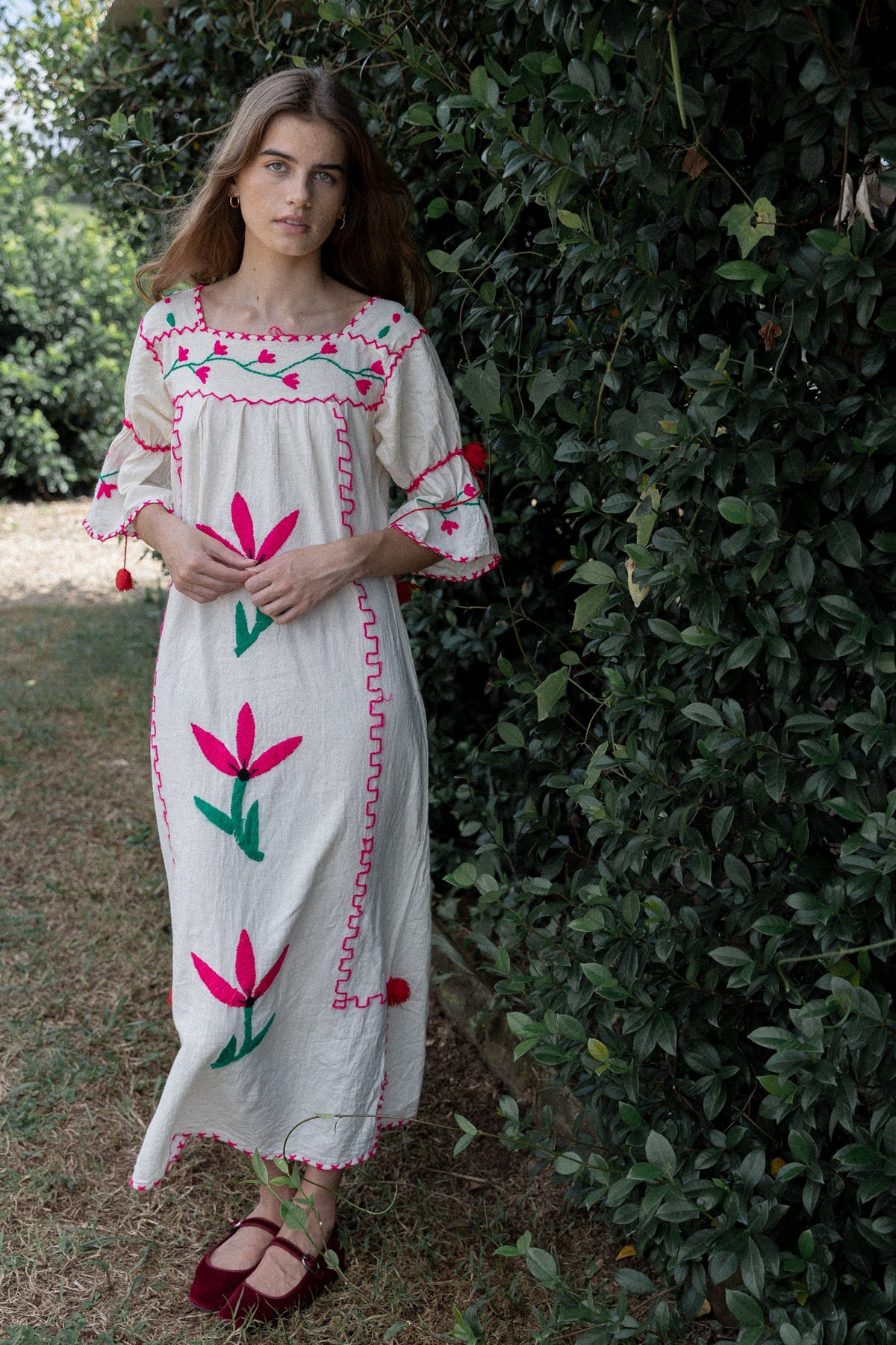 VINTAGE 1970's Wool Embroidered Mexican Maxi Dress S/M