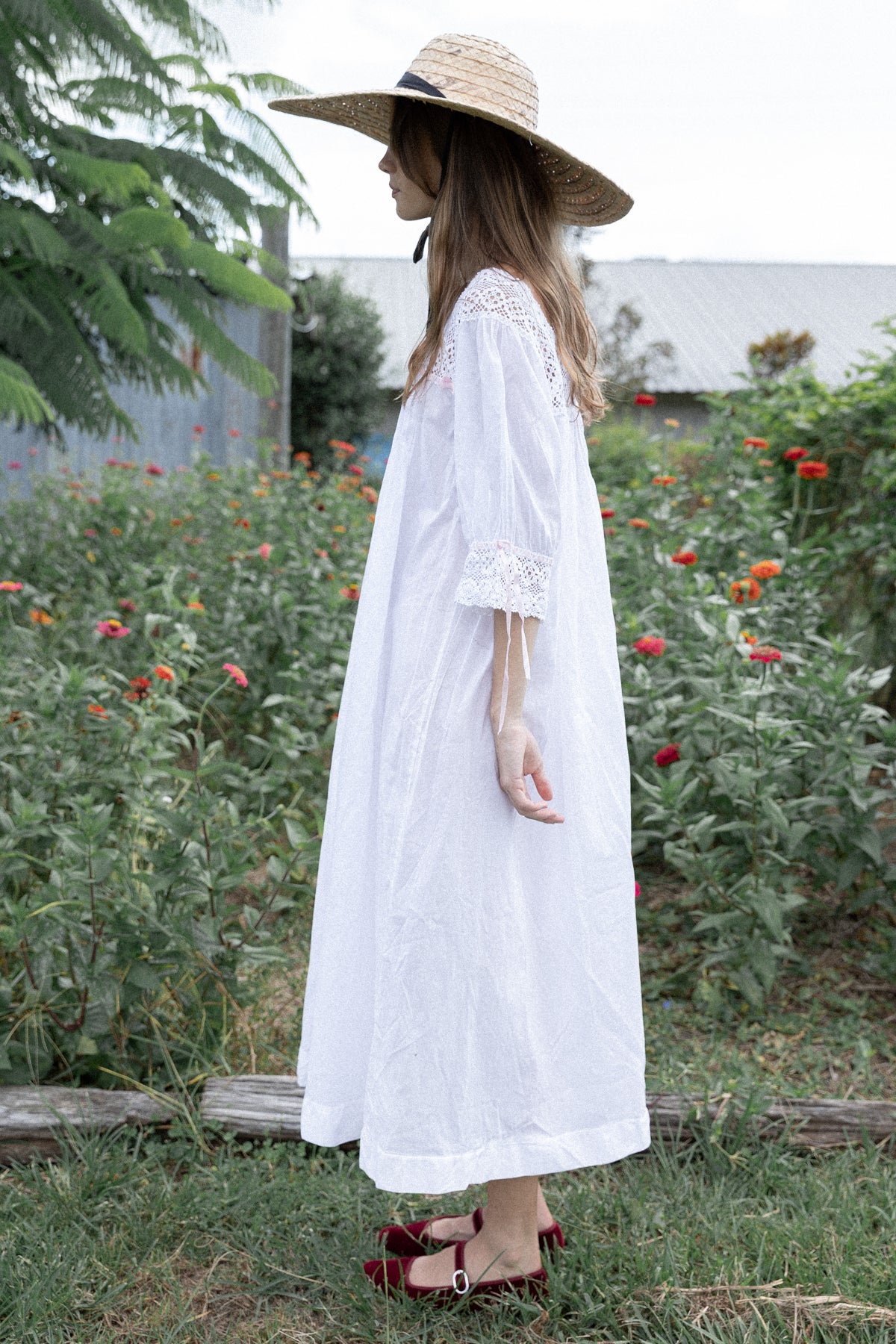 VINTAGE 1900's Cotton Edwardian Nightgown Dress S/M