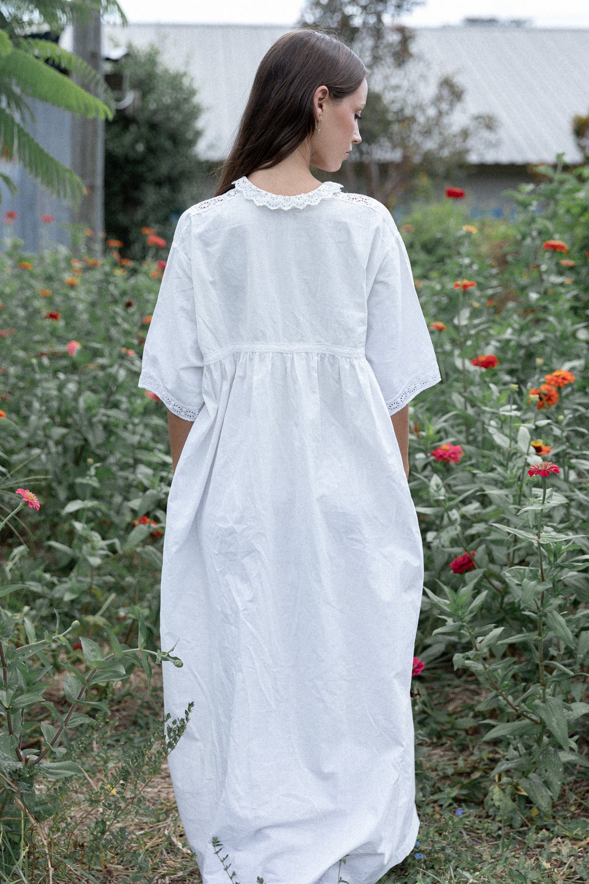 VINTAGE 1900's Cotton Edwardian Nightgown Dress M/L/XL