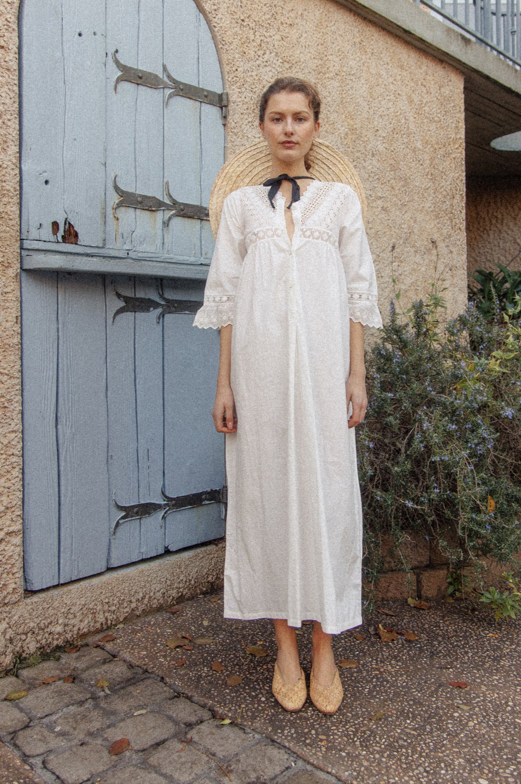 VINTAGE 1900's Edwardian Embroidered Cotton Maxi Nightgown Dress Size S/M/L
