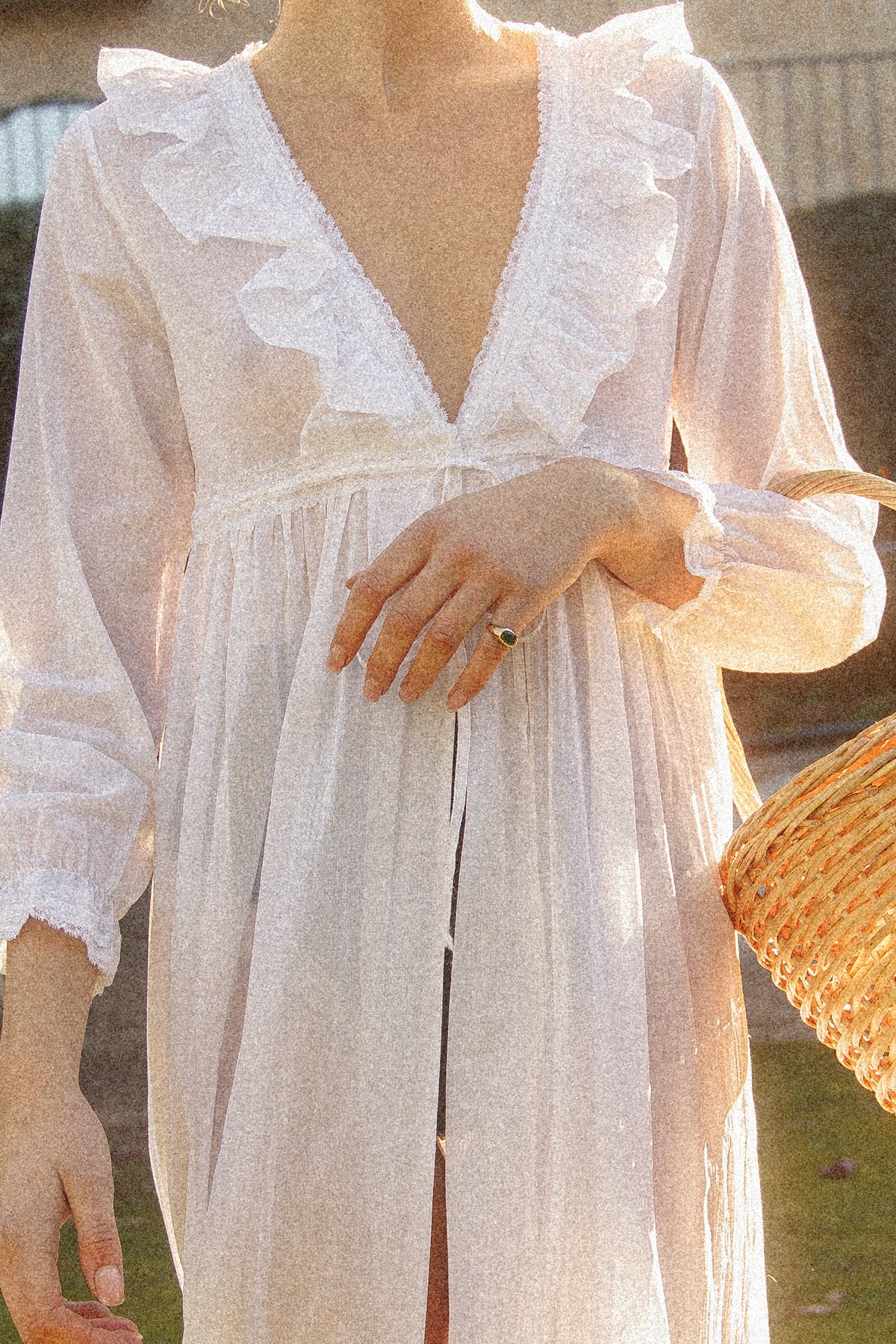 VINTAGE Cotton Voile Ruffled Peignoir Robe/ Dress S/M