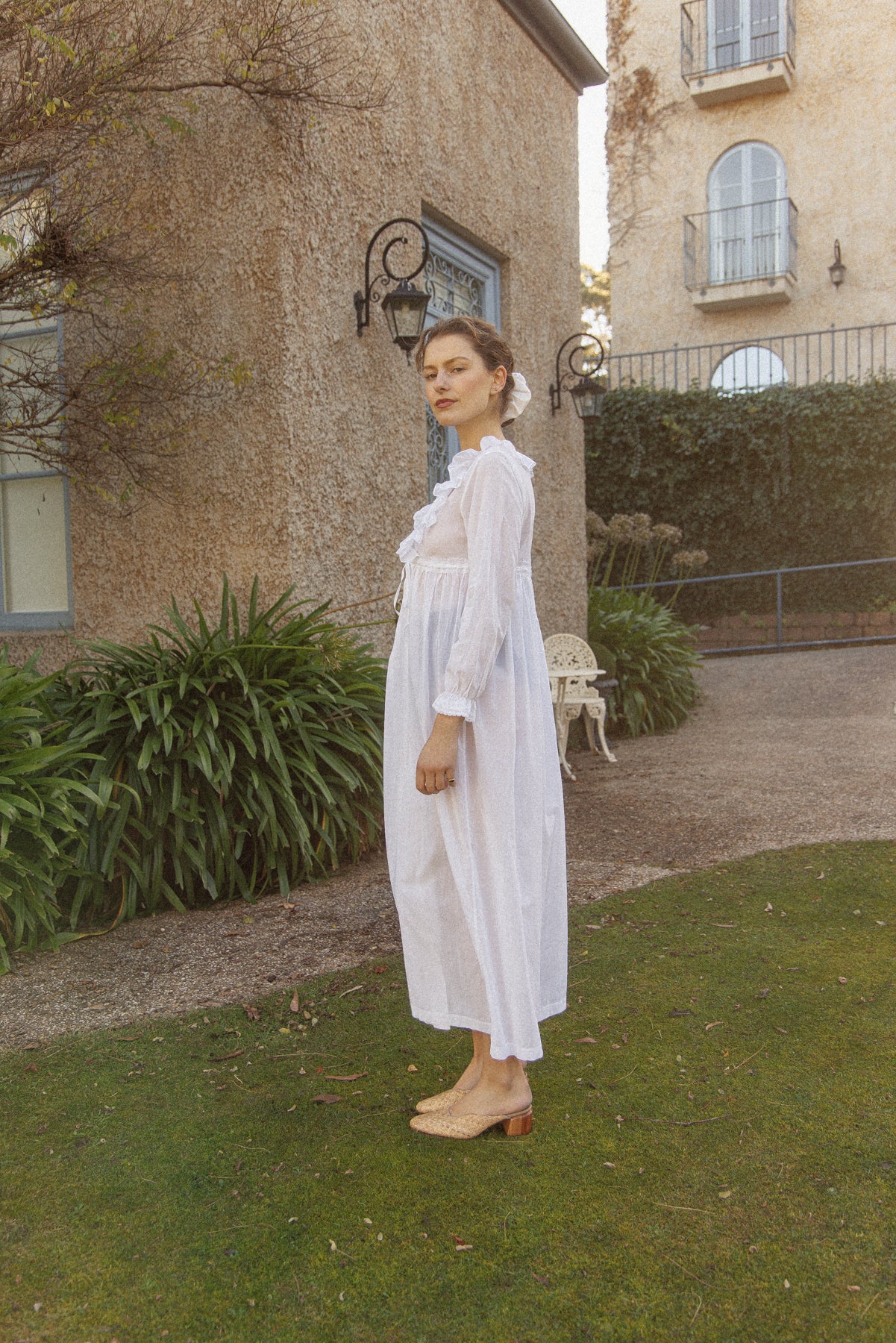 VINTAGE Cotton Voile Ruffled Peignoir Robe/ Dress S/M