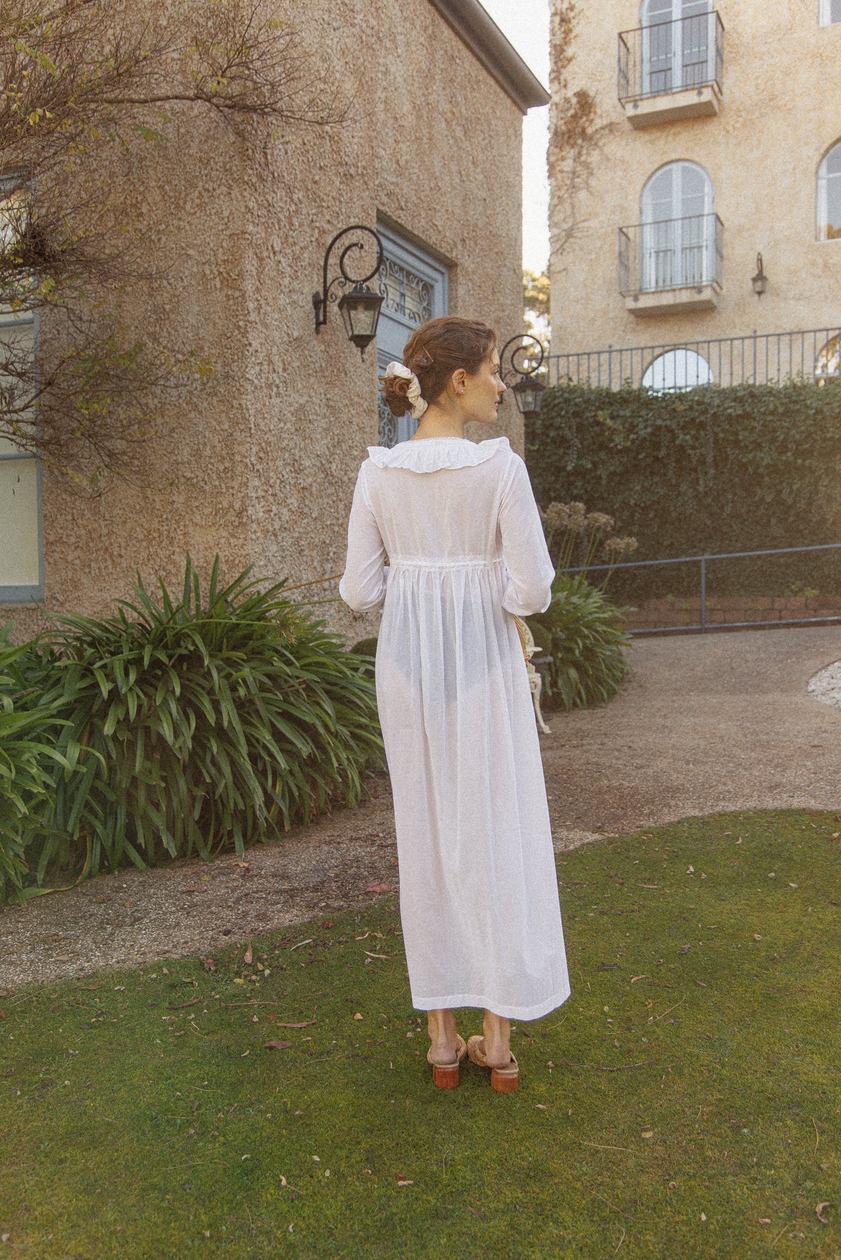 VINTAGE Cotton Voile Ruffled Peignoir Robe/ Dress S/M