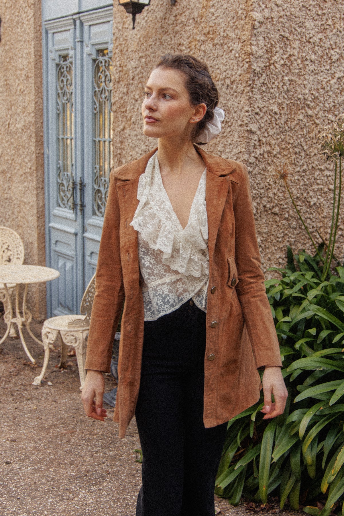 PRELOVED Tan Suede Leather Midi Coat XS