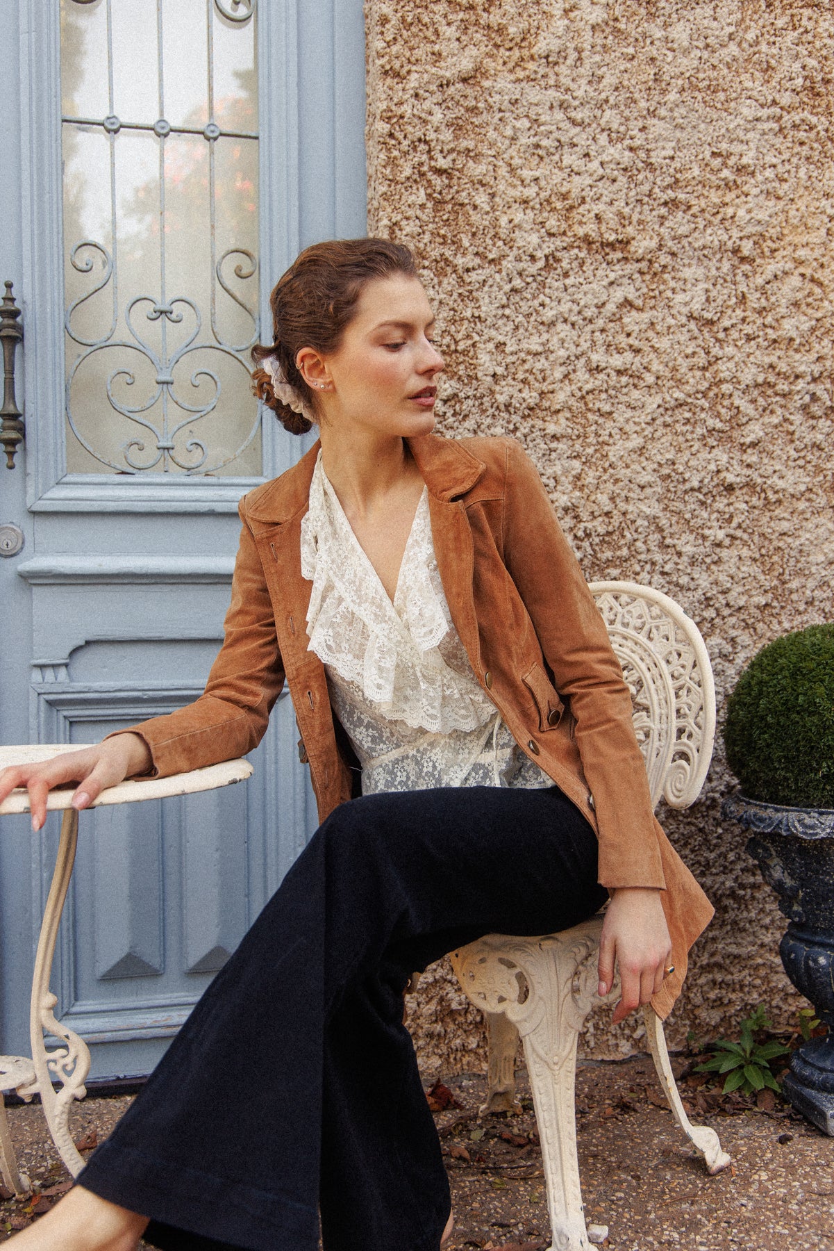 PRELOVED Tan Suede Leather Midi Coat XS