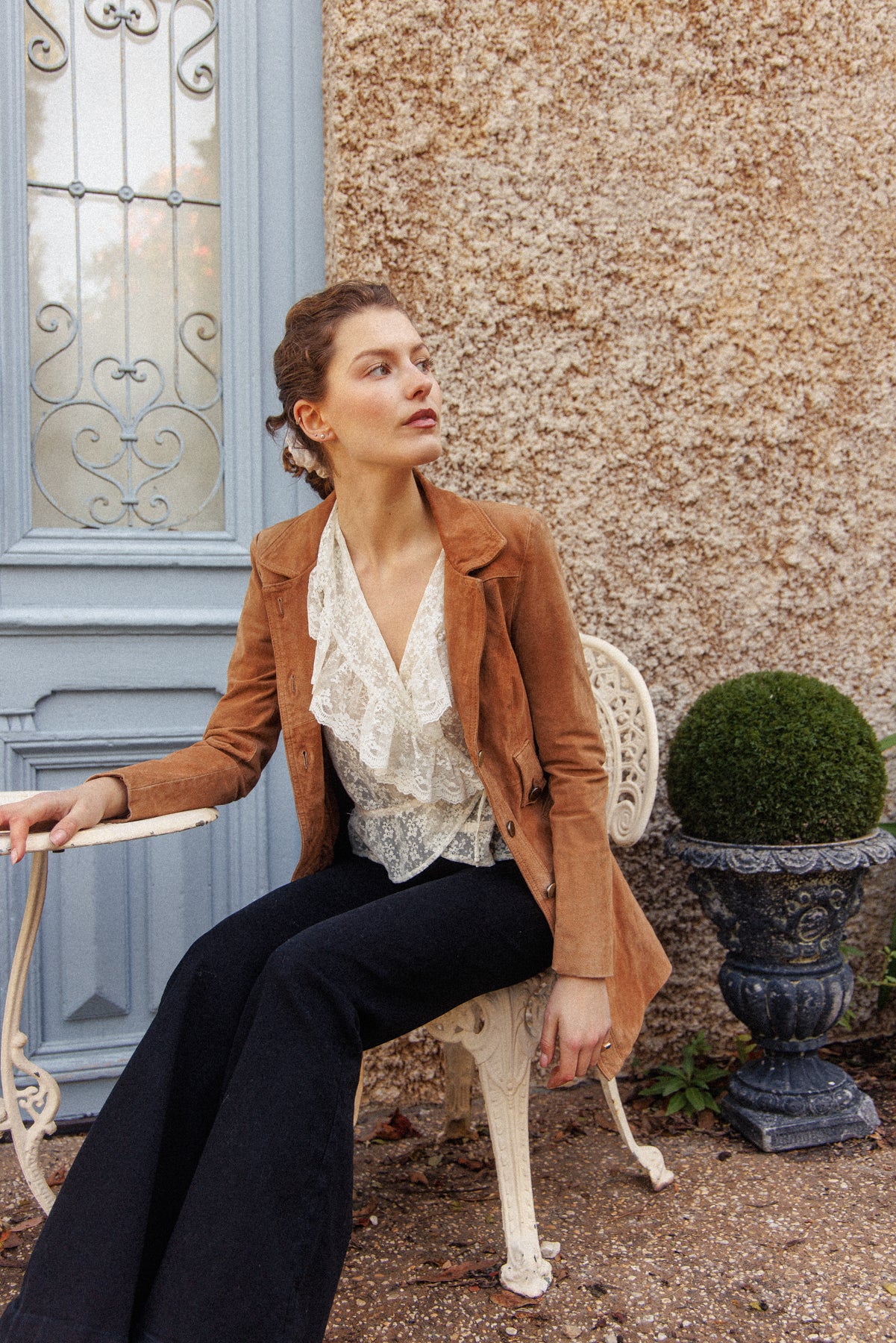 PRELOVED Tan Suede Leather Midi Coat XS