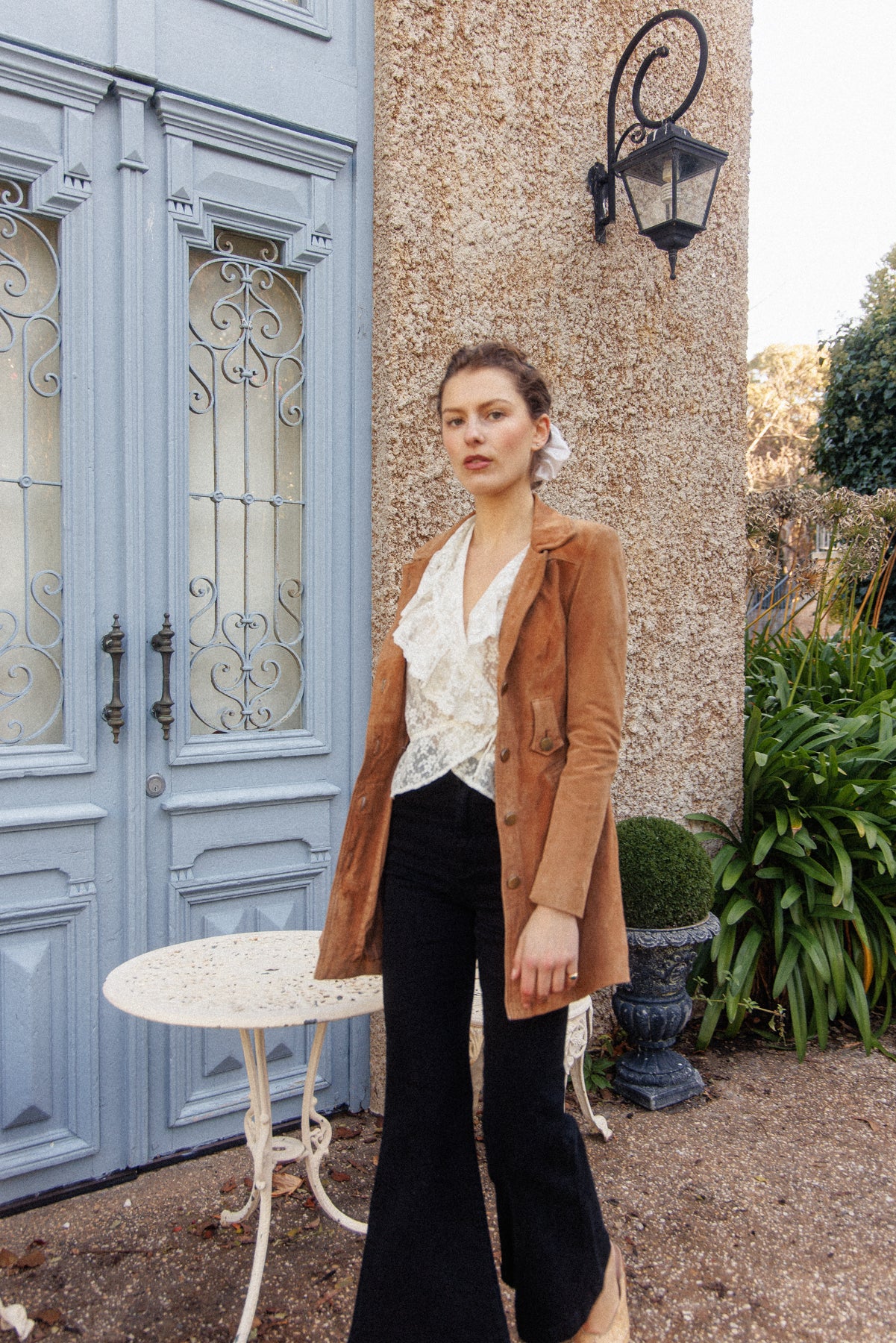 PRELOVED Tan Suede Leather Midi Coat XS