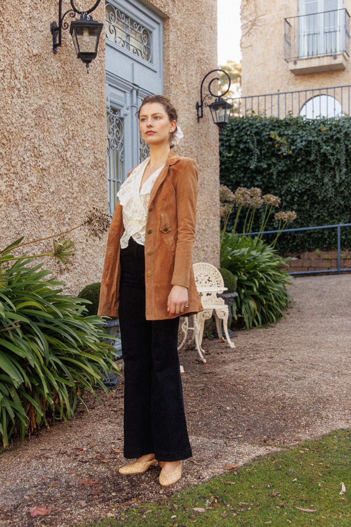 PRELOVED Tan Suede Leather Midi Coat XS