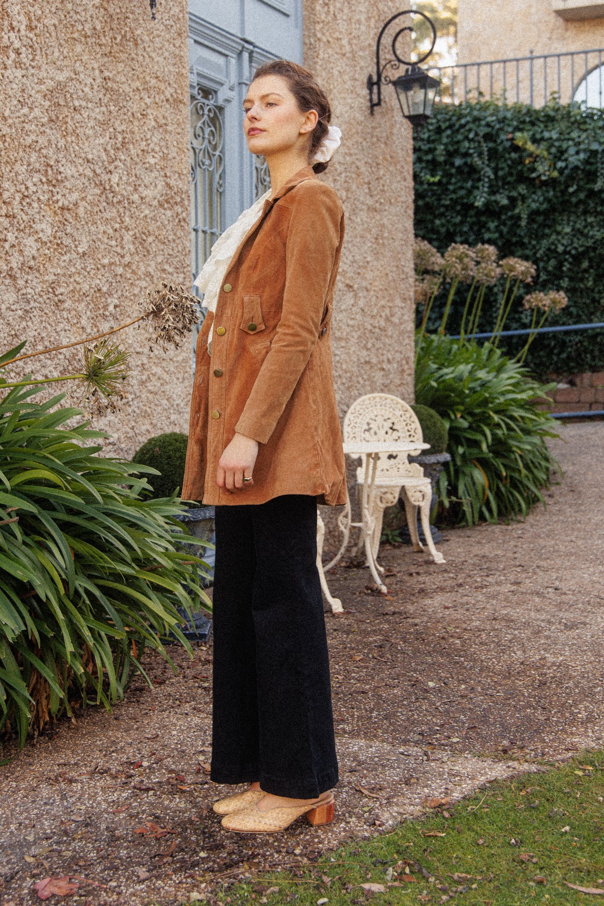 PRELOVED Tan Suede Leather Midi Coat XS