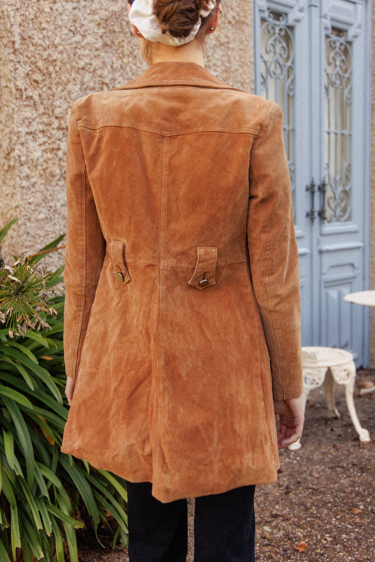 PRELOVED Tan Suede Leather Midi Coat XS