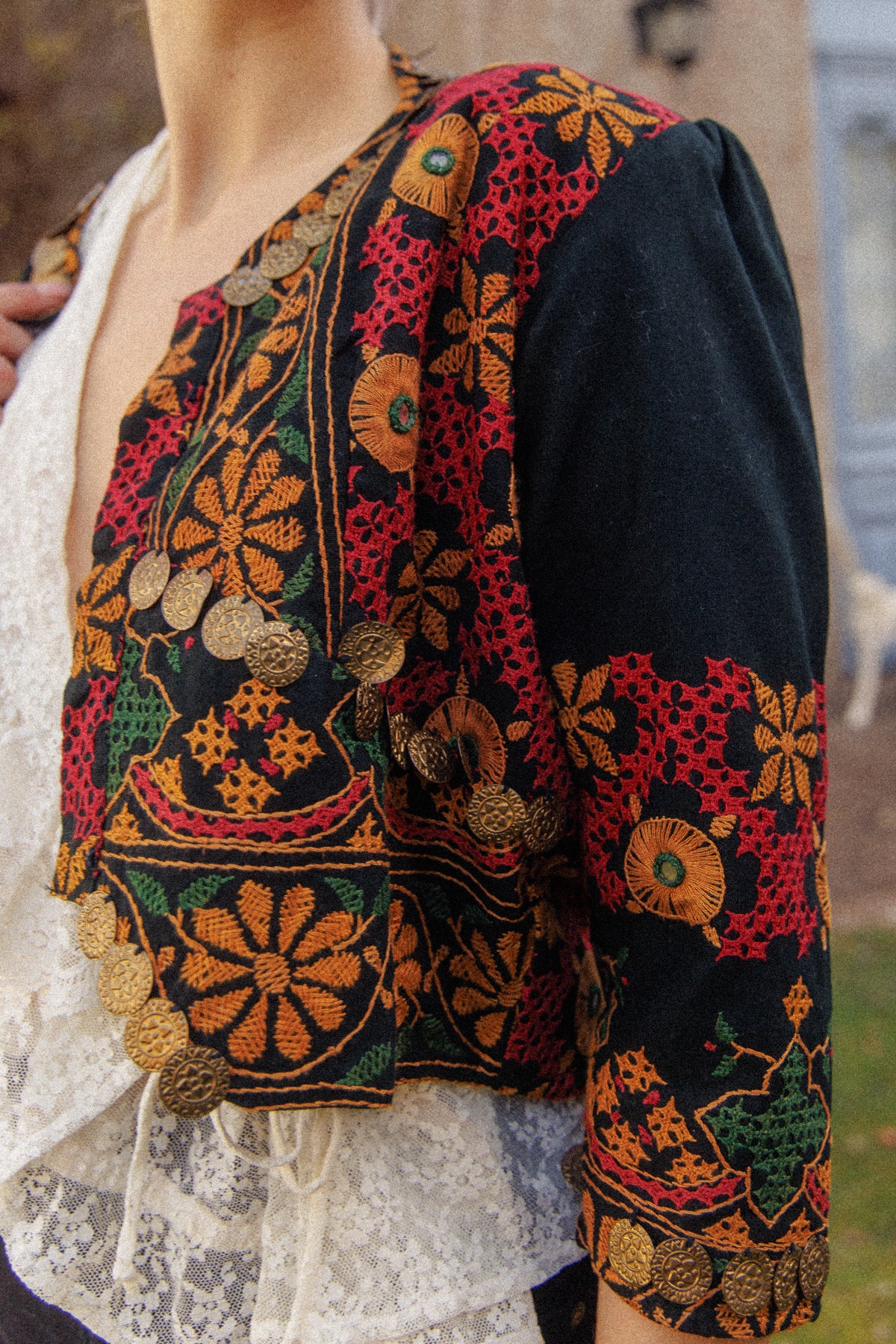 VINTAGE Cotton Embroidered Kuchi Jacket With Coin Embellishments S/M