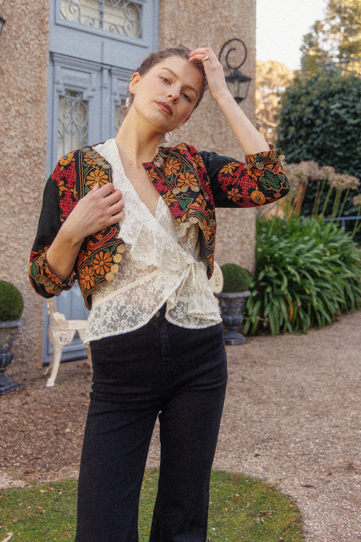 VINTAGE Cotton Embroidered Kuchi Jacket With Coin Embellishments S/M