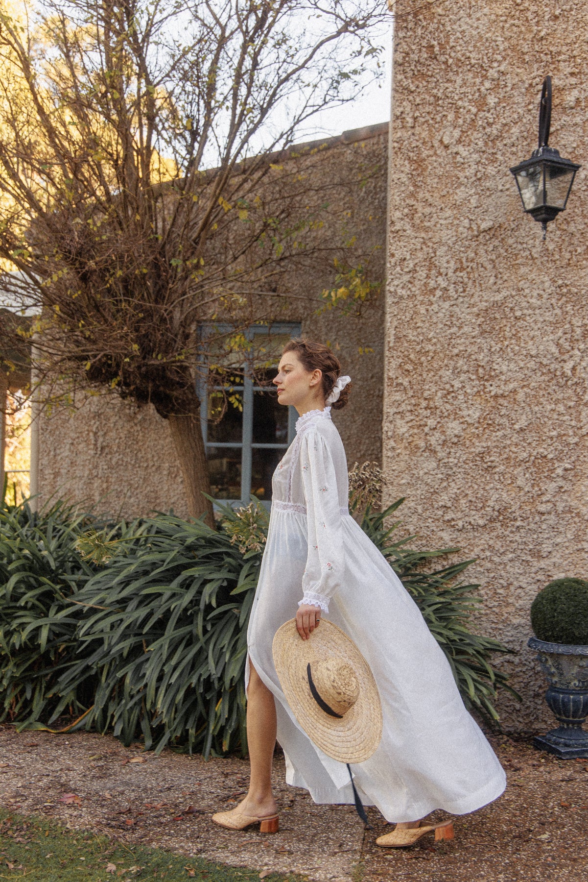 VINTAGE 1940's White Button Down Satin Nightgown Maxi Dress/Robe With Flower Embroidery S/M