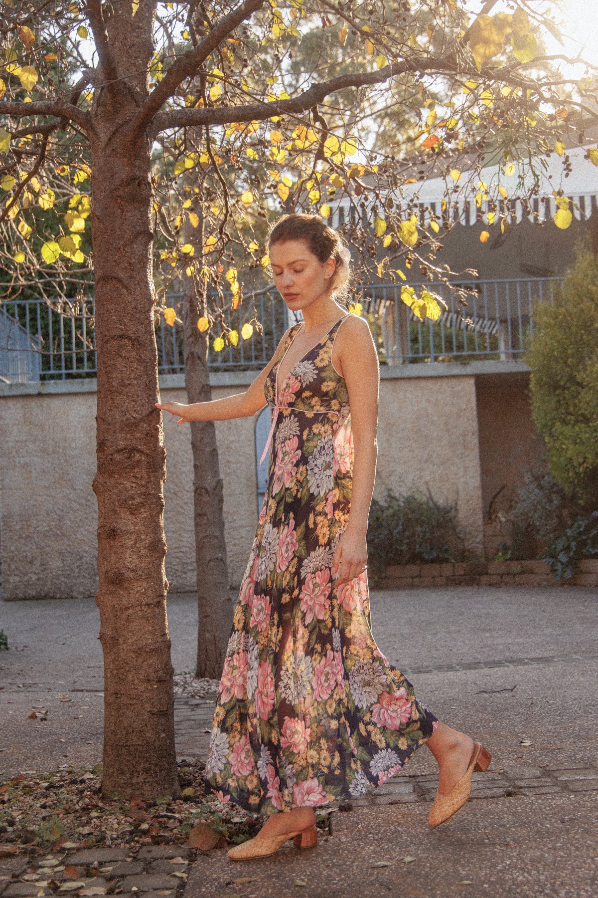 VINTAGE Cotton Voile Floral Nightgown Dress S/M