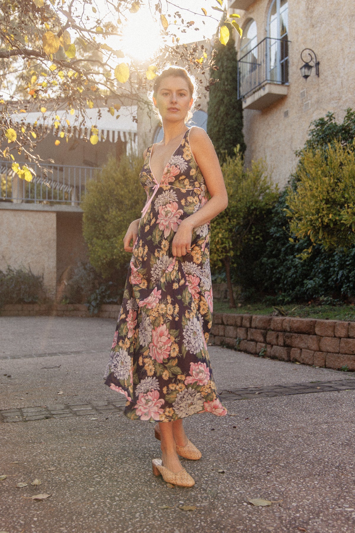 VINTAGE Cotton Voile Floral Nightgown Dress S/M