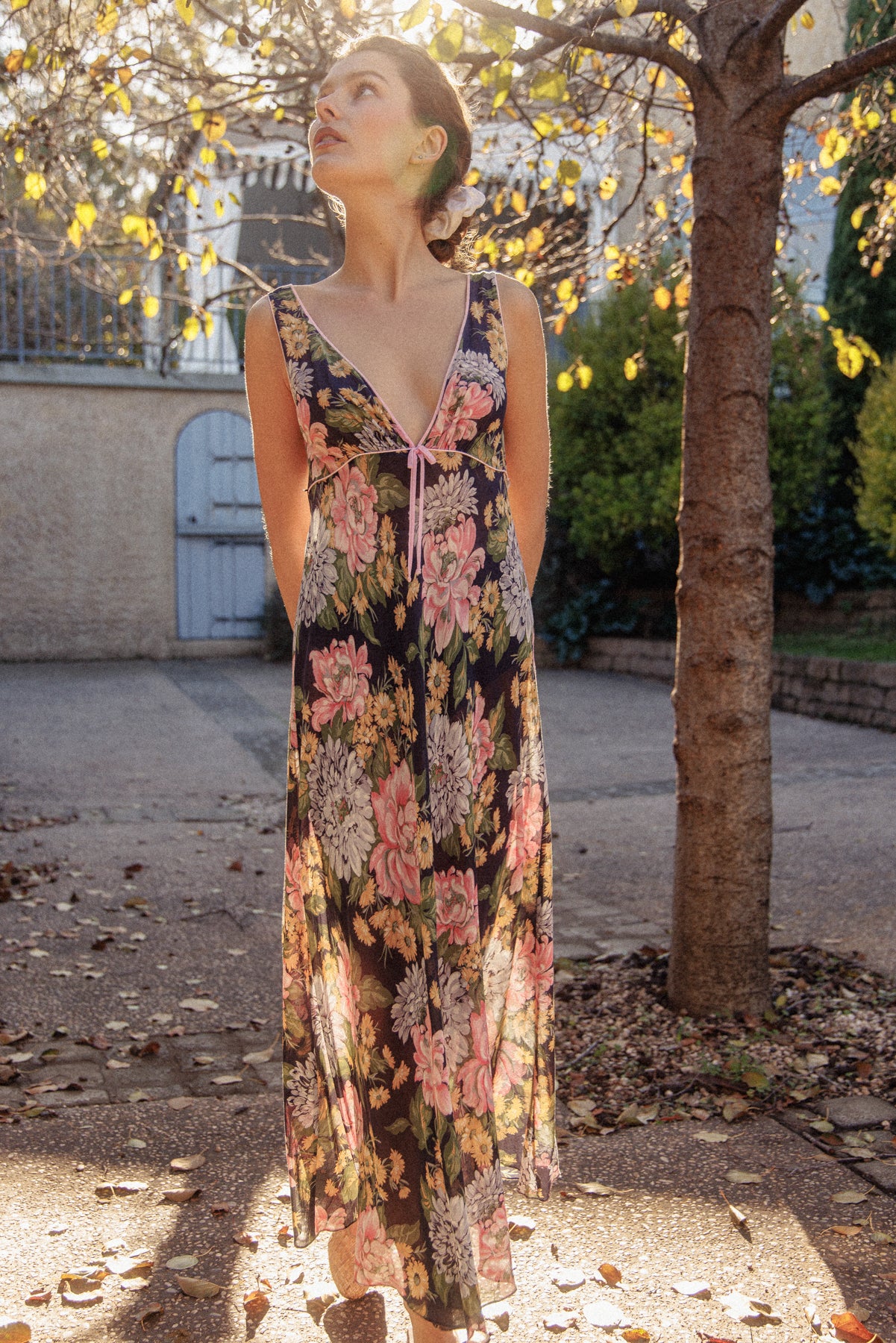 VINTAGE Cotton Voile Floral Nightgown Dress S/M