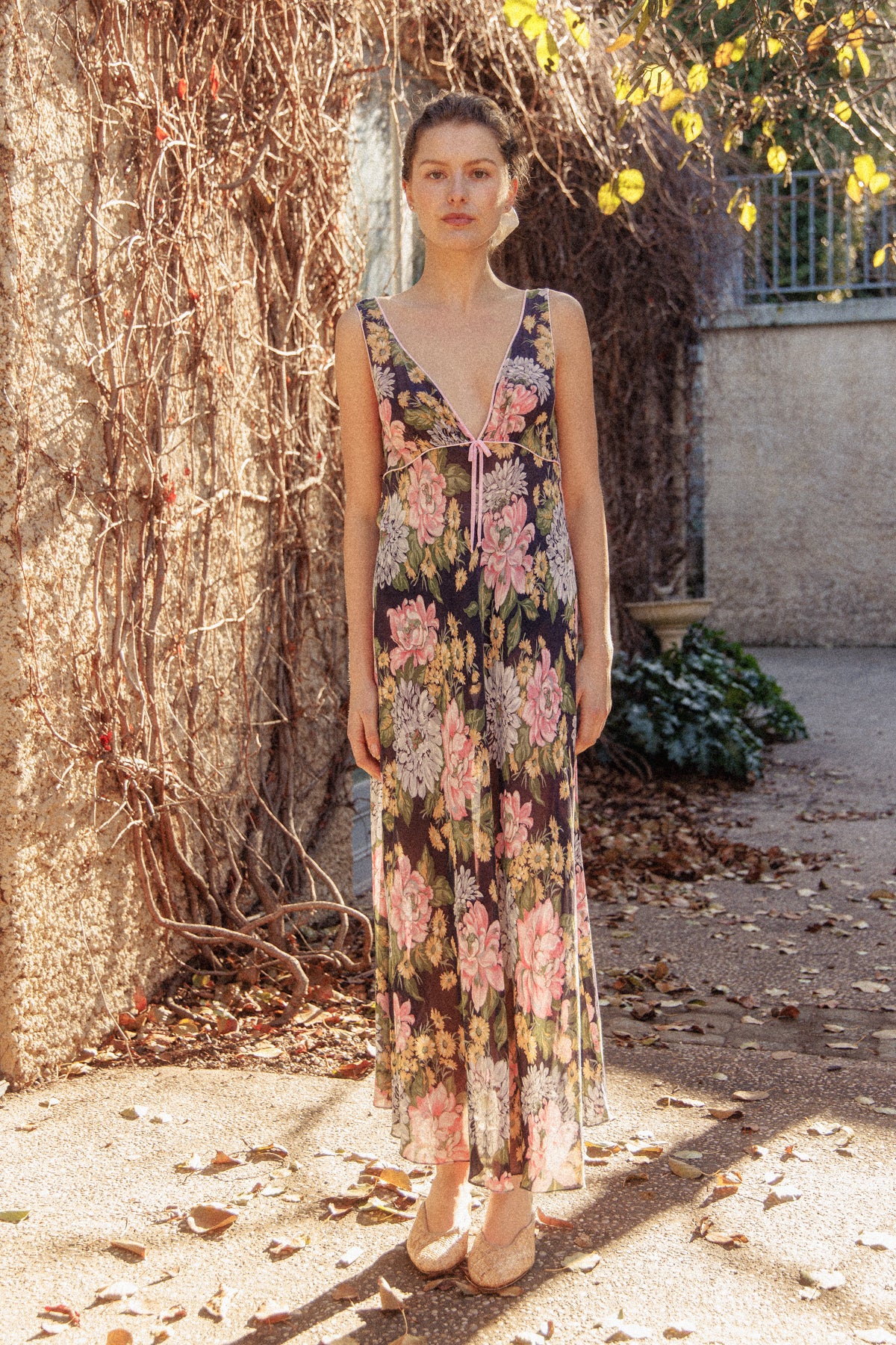 VINTAGE Cotton Voile Floral Nightgown Dress S/M