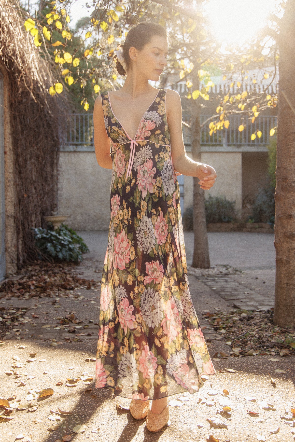 VINTAGE Cotton Voile Floral Nightgown Dress S/M