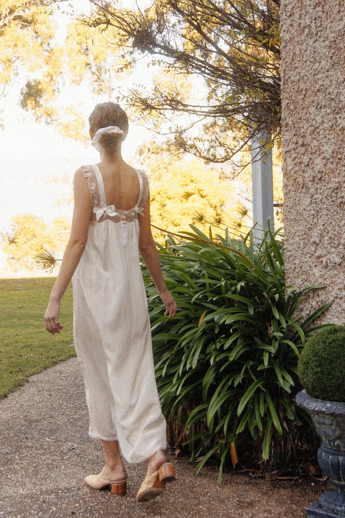 VINTAGE Ivory Silk Nightgown Dress With Bow Detail S/M