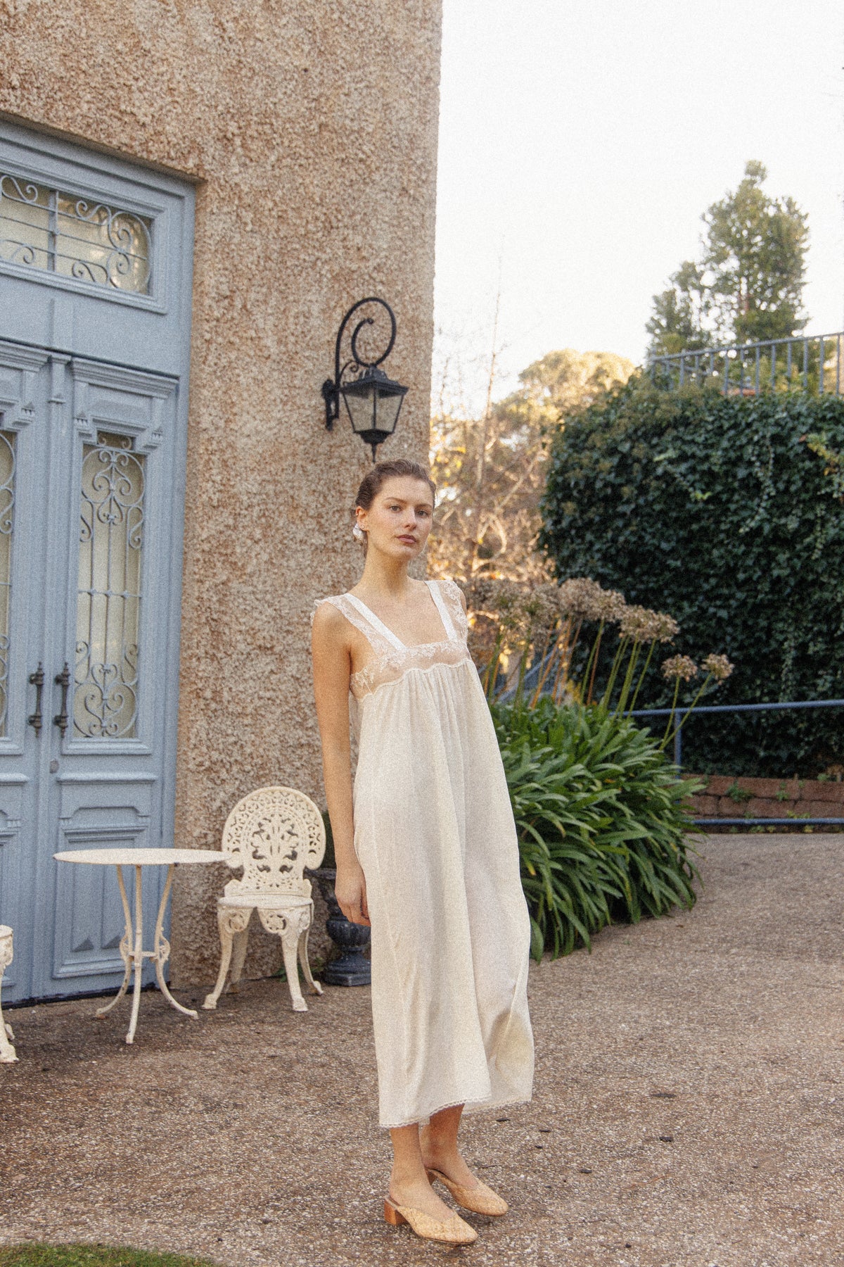VINTAGE Ivory Silk Nightgown Dress With Bow Detail S/M