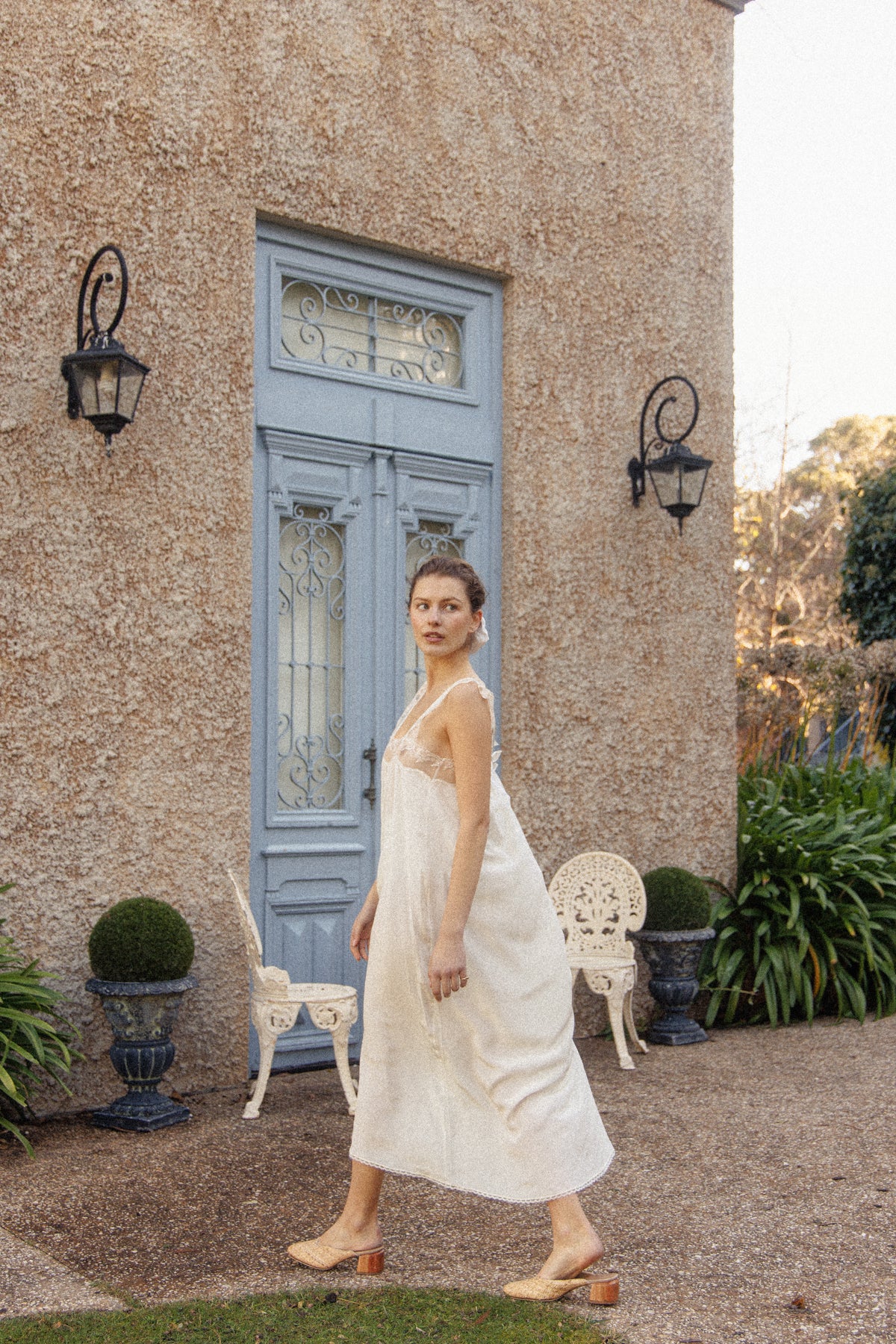 VINTAGE Ivory Silk Nightgown Dress With Bow Detail S/M