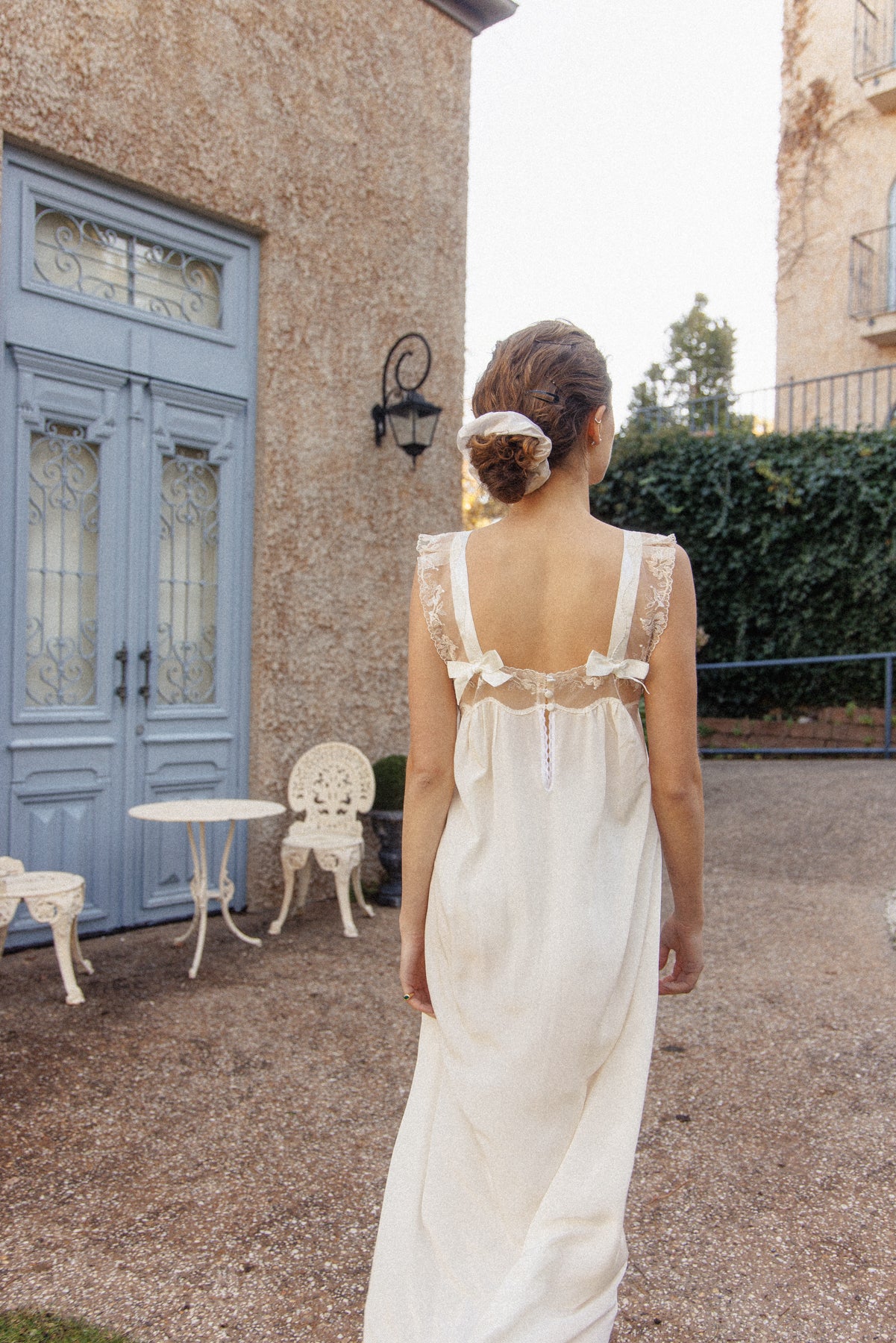 VINTAGE Ivory Silk Nightgown Dress With Bow Detail S/M