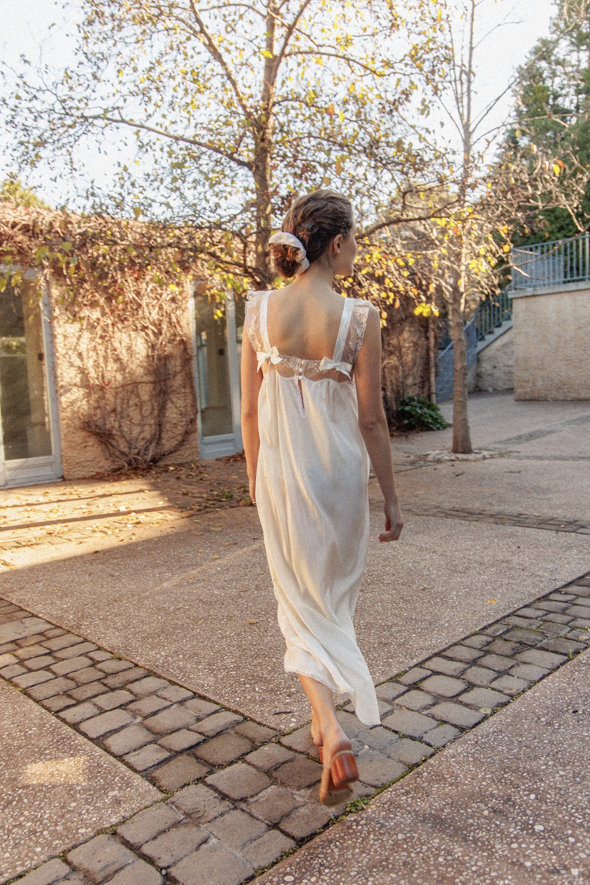 VINTAGE Ivory Silk Nightgown Dress With Bow Detail S/M