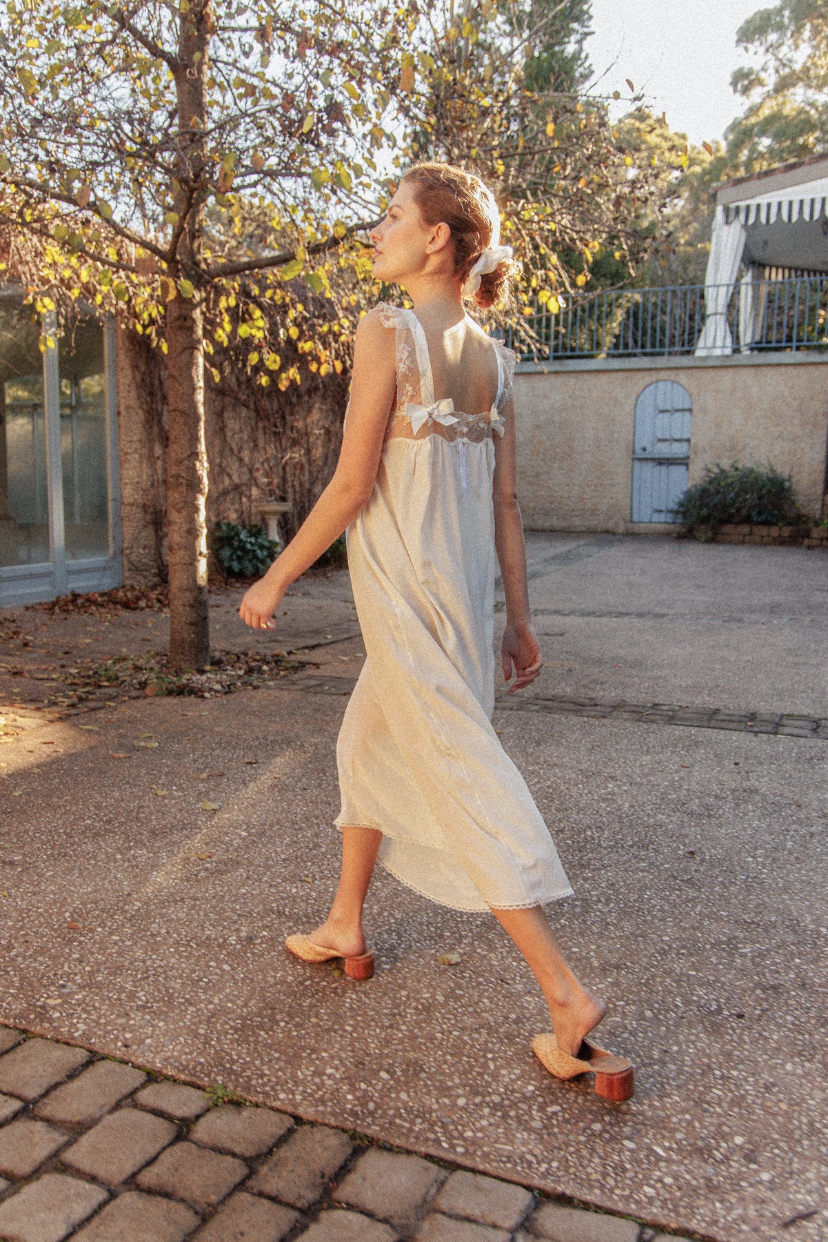 VINTAGE Ivory Silk Nightgown Dress With Bow Detail S/M