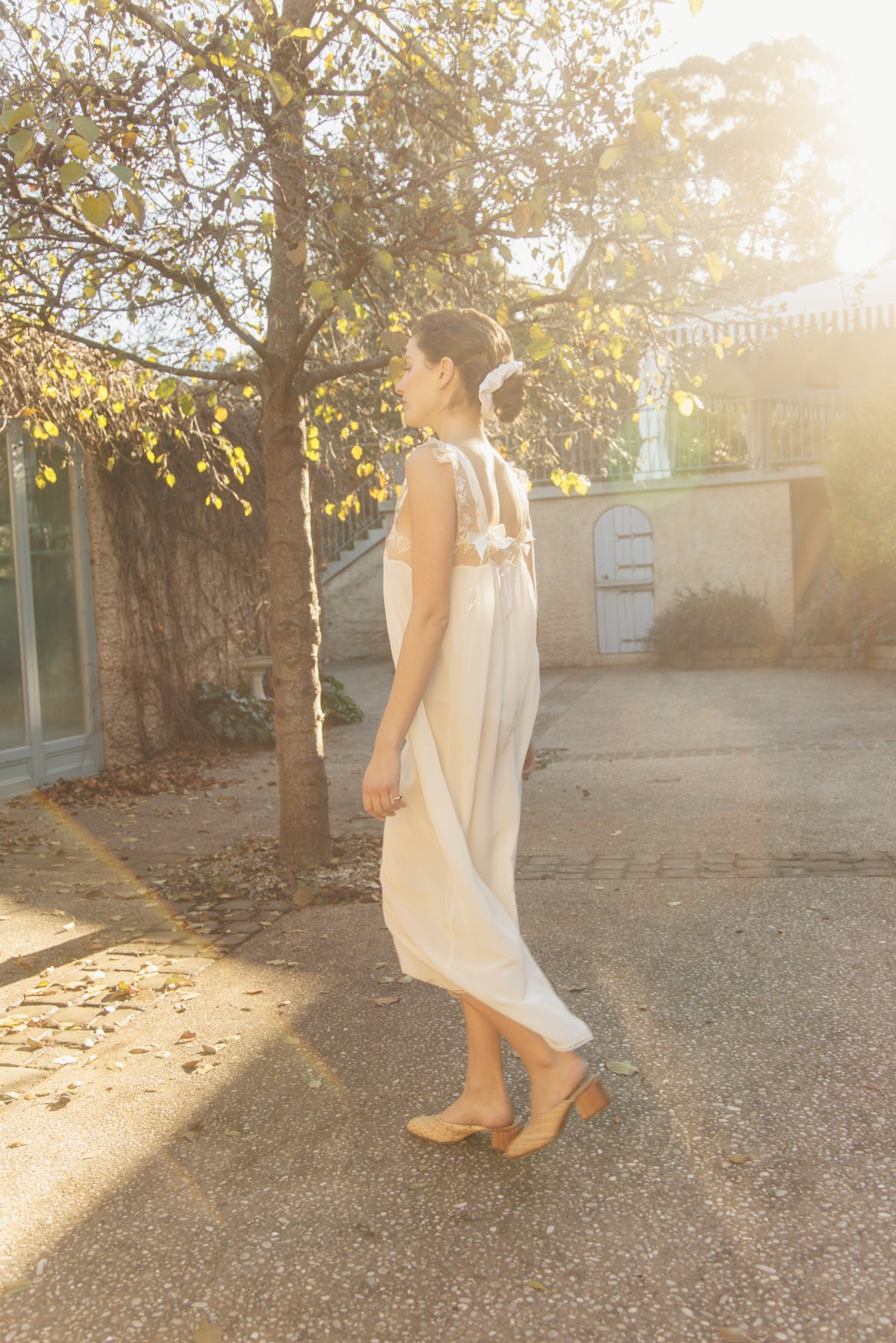 VINTAGE Ivory Silk Nightgown Dress With Bow Detail S/M