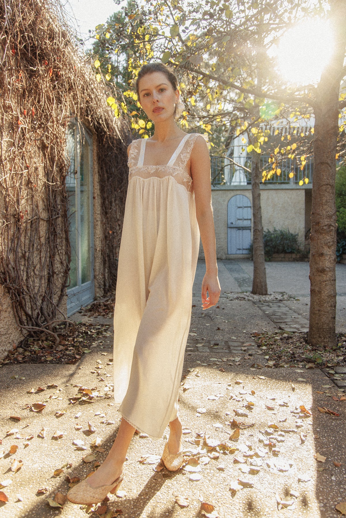 VINTAGE Ivory Silk Nightgown Dress With Bow Detail S/M