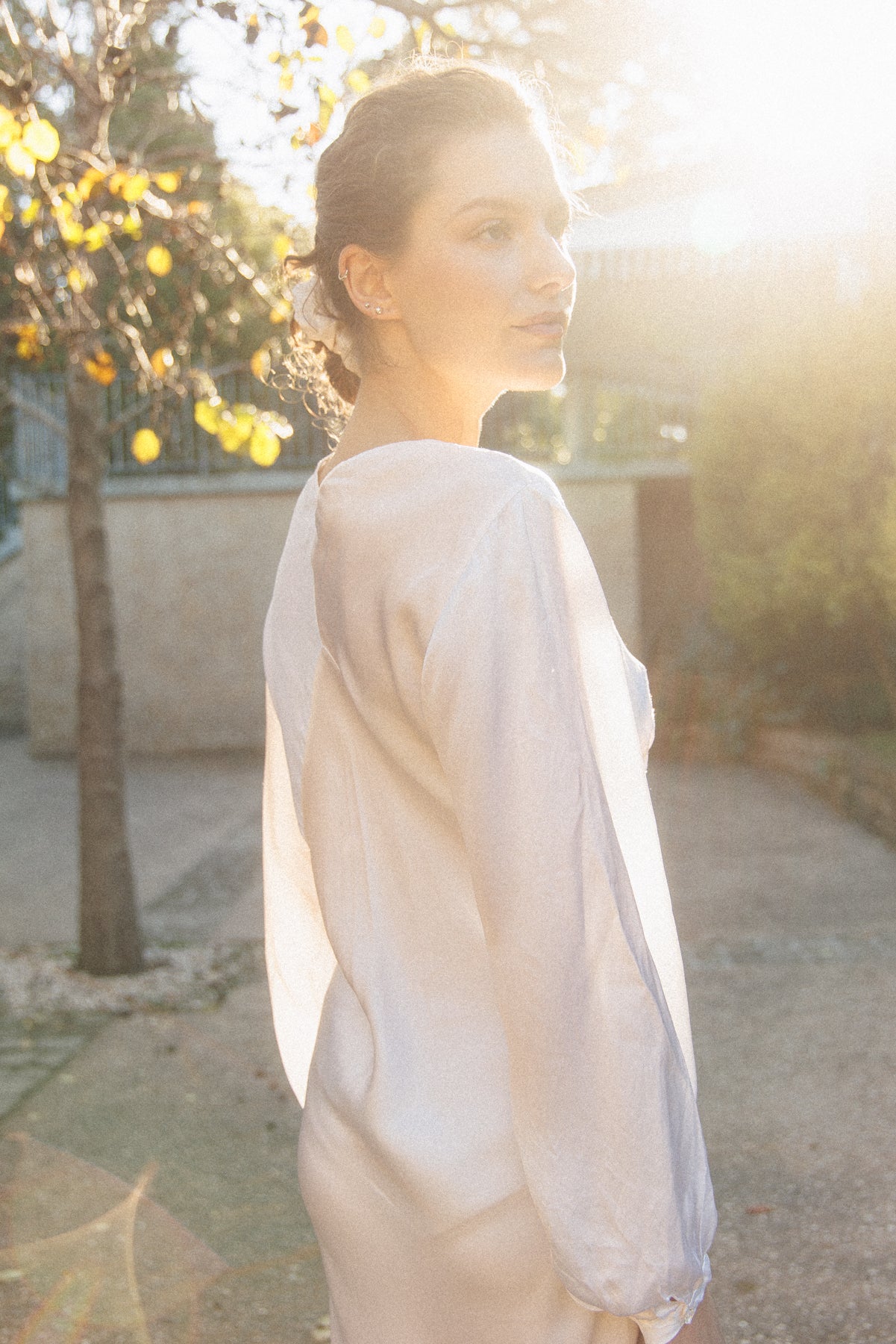 VINTAGE 1940's Ivory Long Sleeve Bias Cut Nightgown S/M