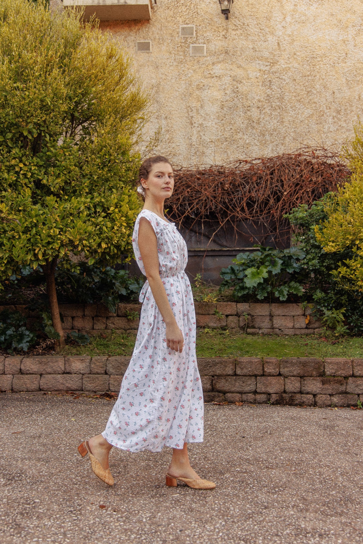 VINTAGE 1930's Floral Seersucker Cotton Nightgown Maxi Dress L/XL