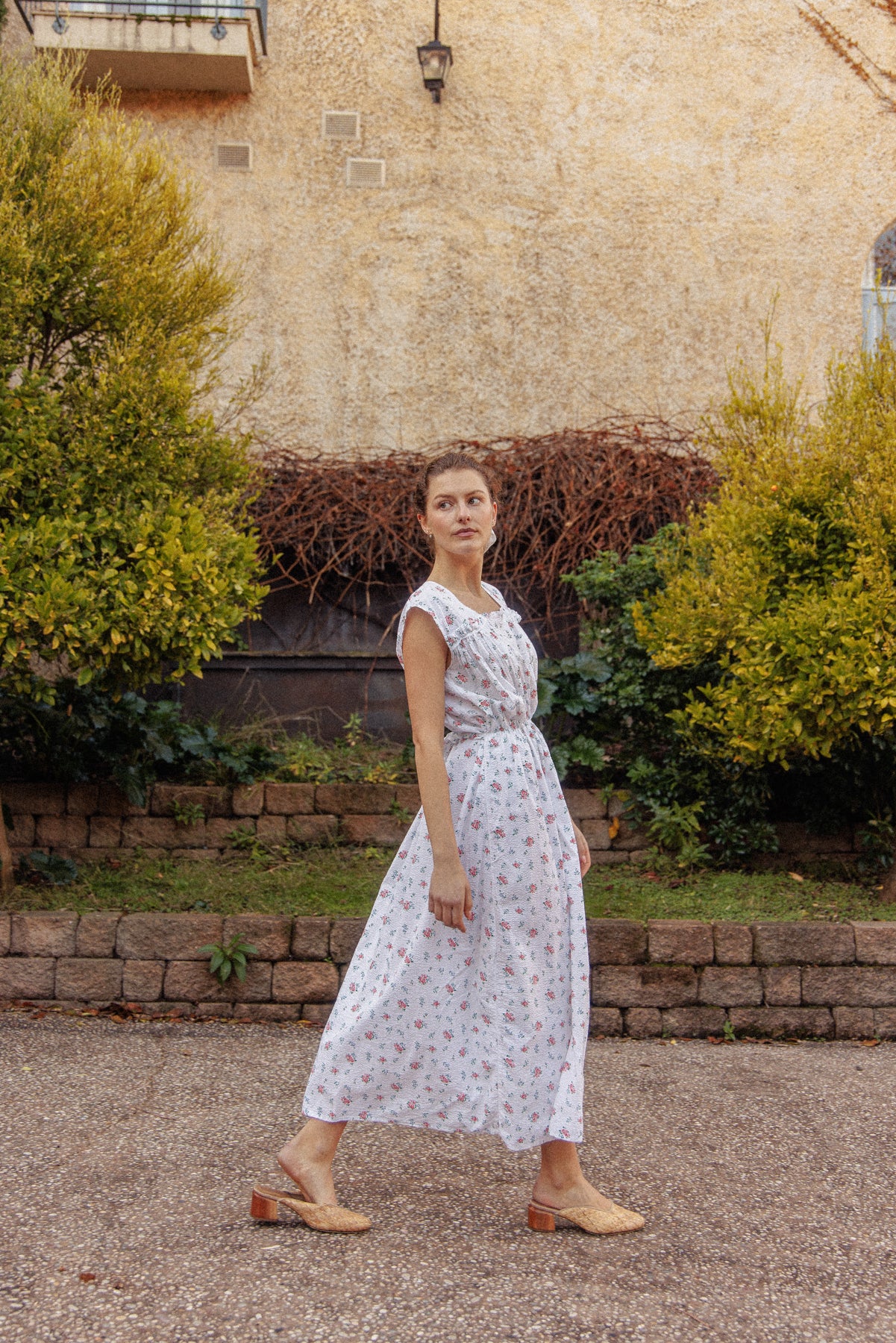 VINTAGE 1930's Floral Seersucker Cotton Nightgown Maxi Dress L/XL