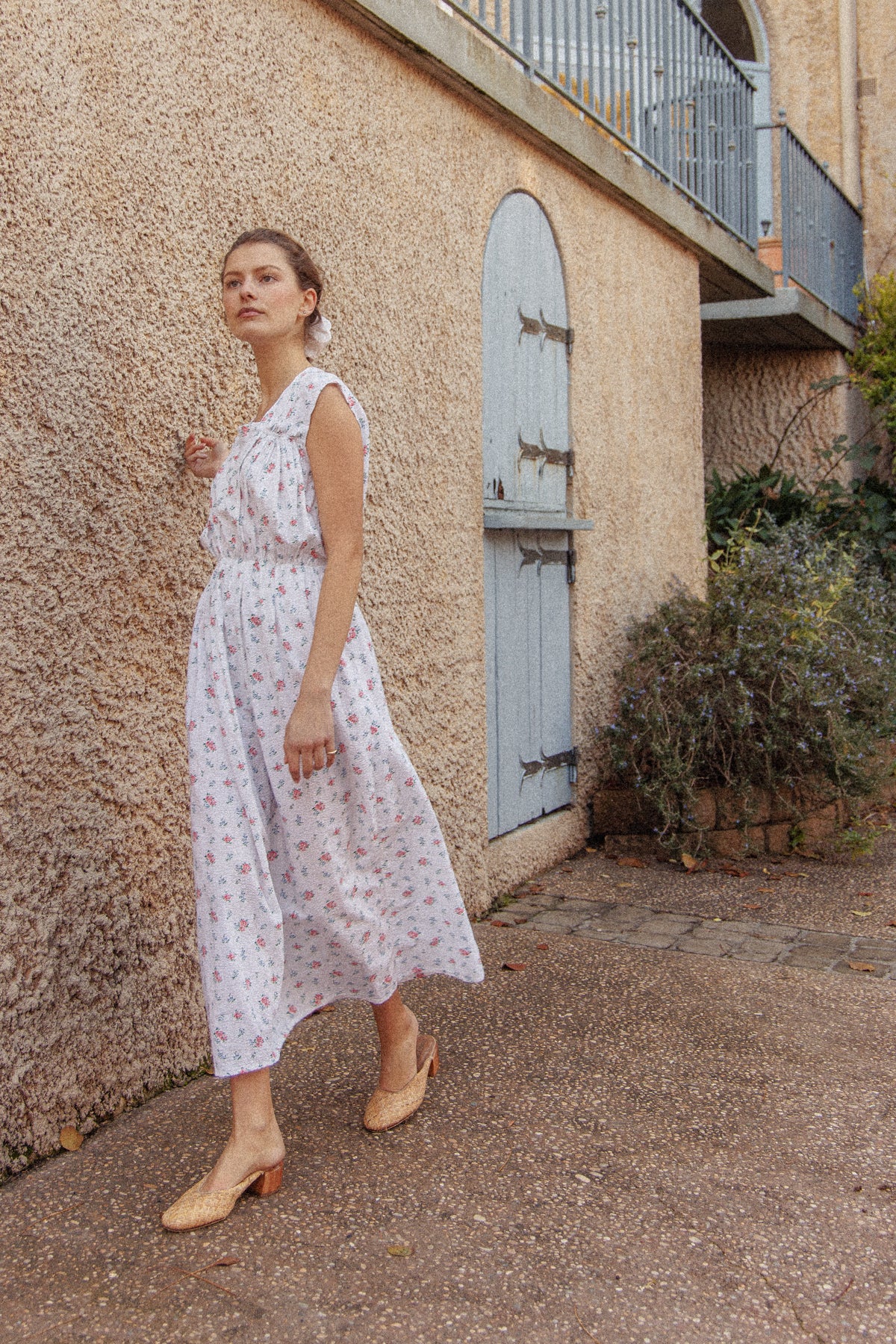 VINTAGE 1930's Floral Seersucker Cotton Nightgown Maxi Dress L/XL