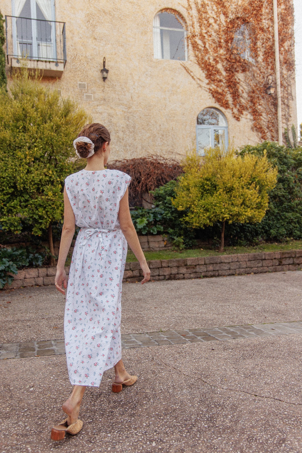 VINTAGE 1930's Floral Seersucker Cotton Nightgown Maxi Dress L/XL