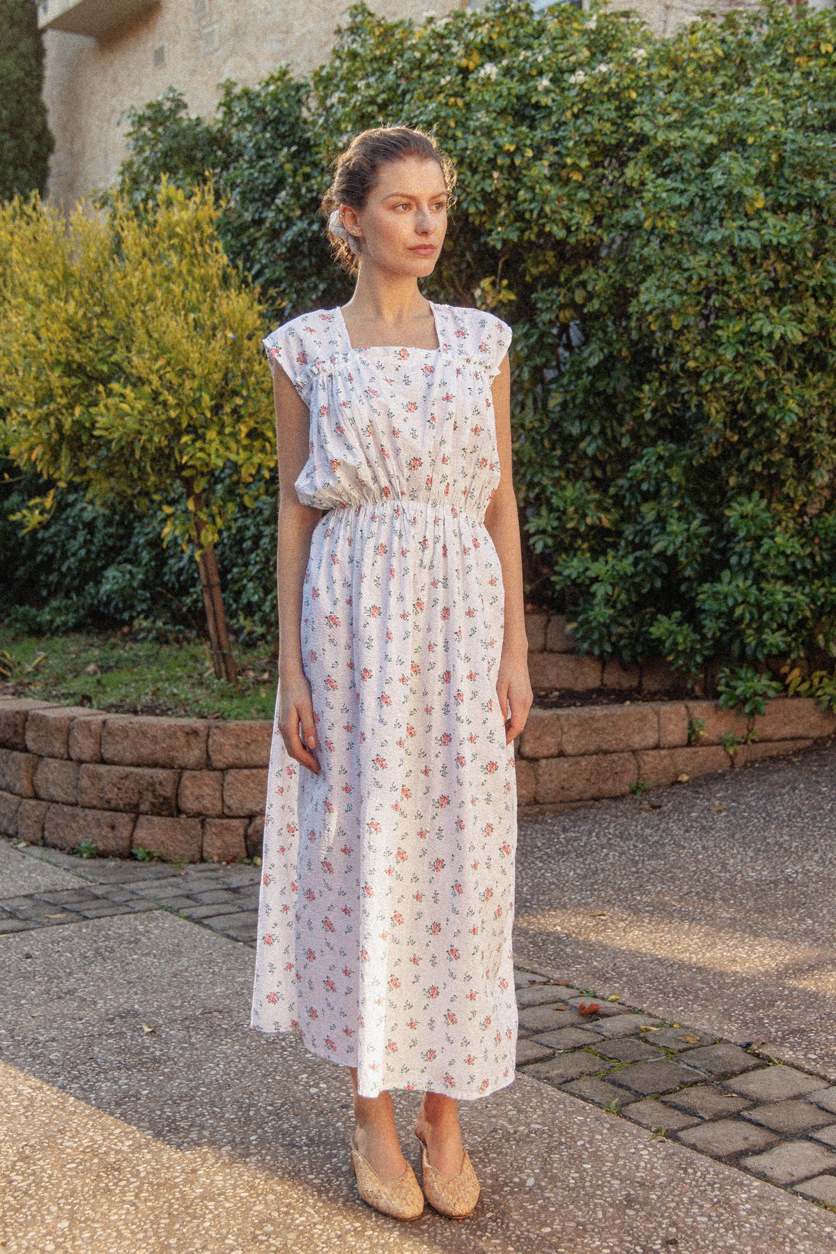 VINTAGE 1930's Floral Seersucker Cotton Nightgown Maxi Dress L/XL