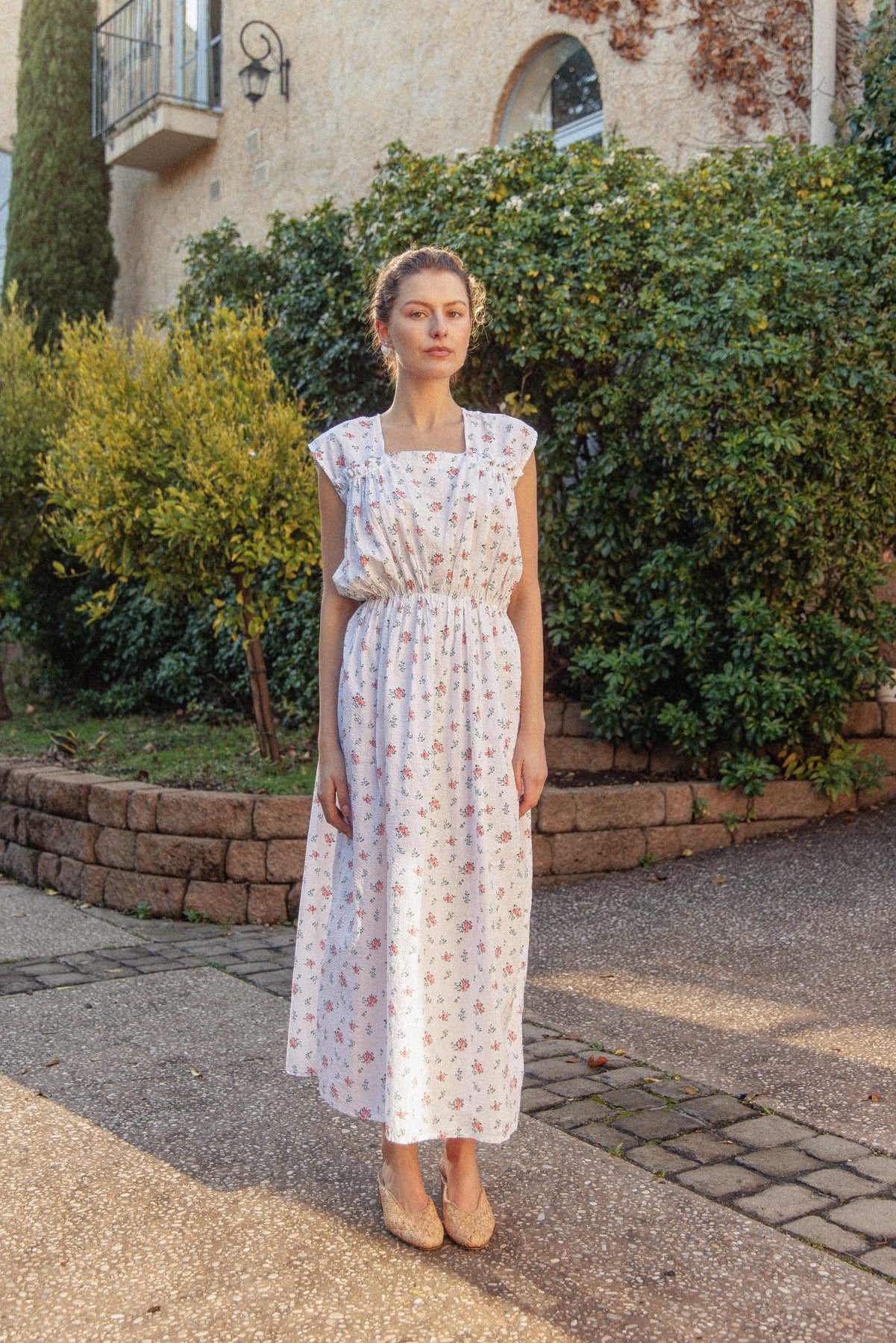 VINTAGE 1930's Floral Seersucker Cotton Nightgown Maxi Dress L/XL