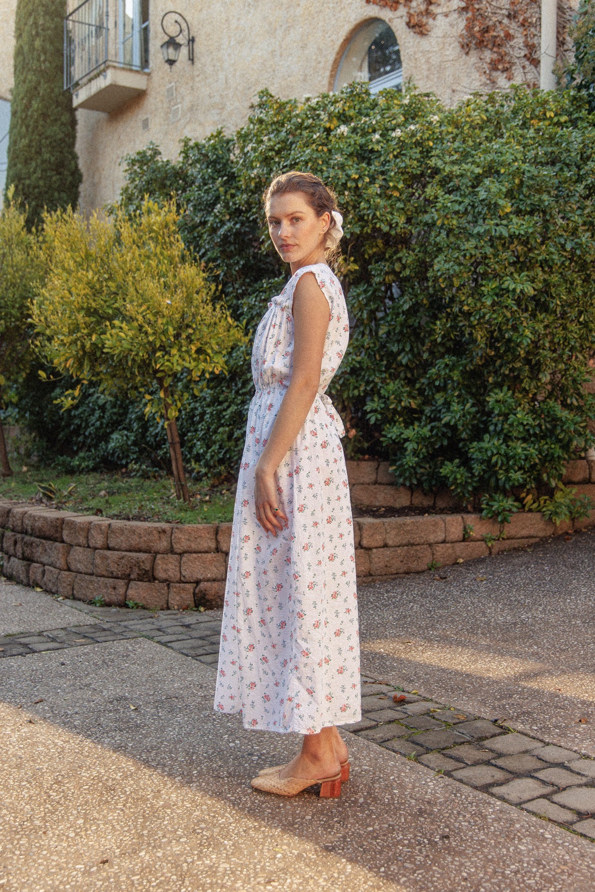 VINTAGE 1930's Floral Seersucker Cotton Nightgown Maxi Dress L/XL